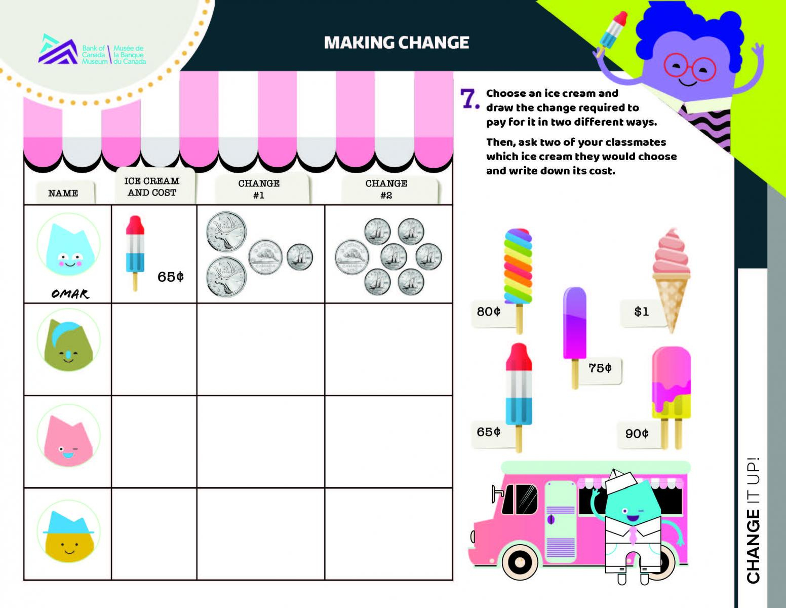 Counting Money And Making Change - Bank Of Canada Museum for Free Printable Making Change Worksheets