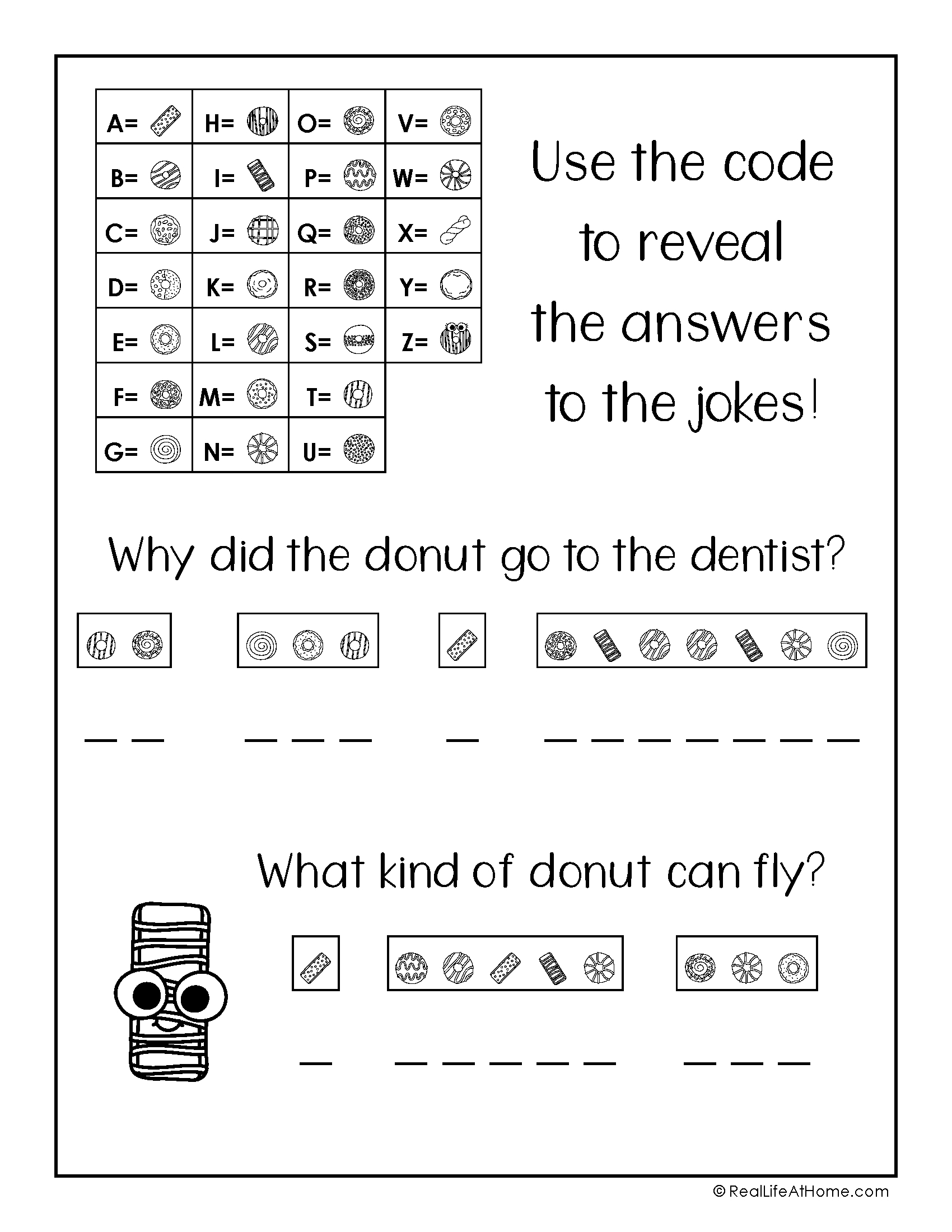 Crack The Code Puzzles Free Printable Featuring Donut Jokes with Crack The Code Worksheets Printable Free