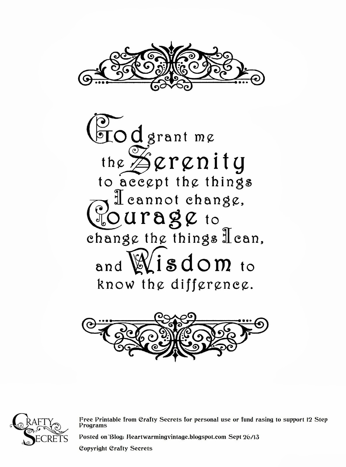 Crafty Secrets Heartwarming Vintage Ideas And Tips: Free Serenity pertaining to Free Printable Serenity Prayer