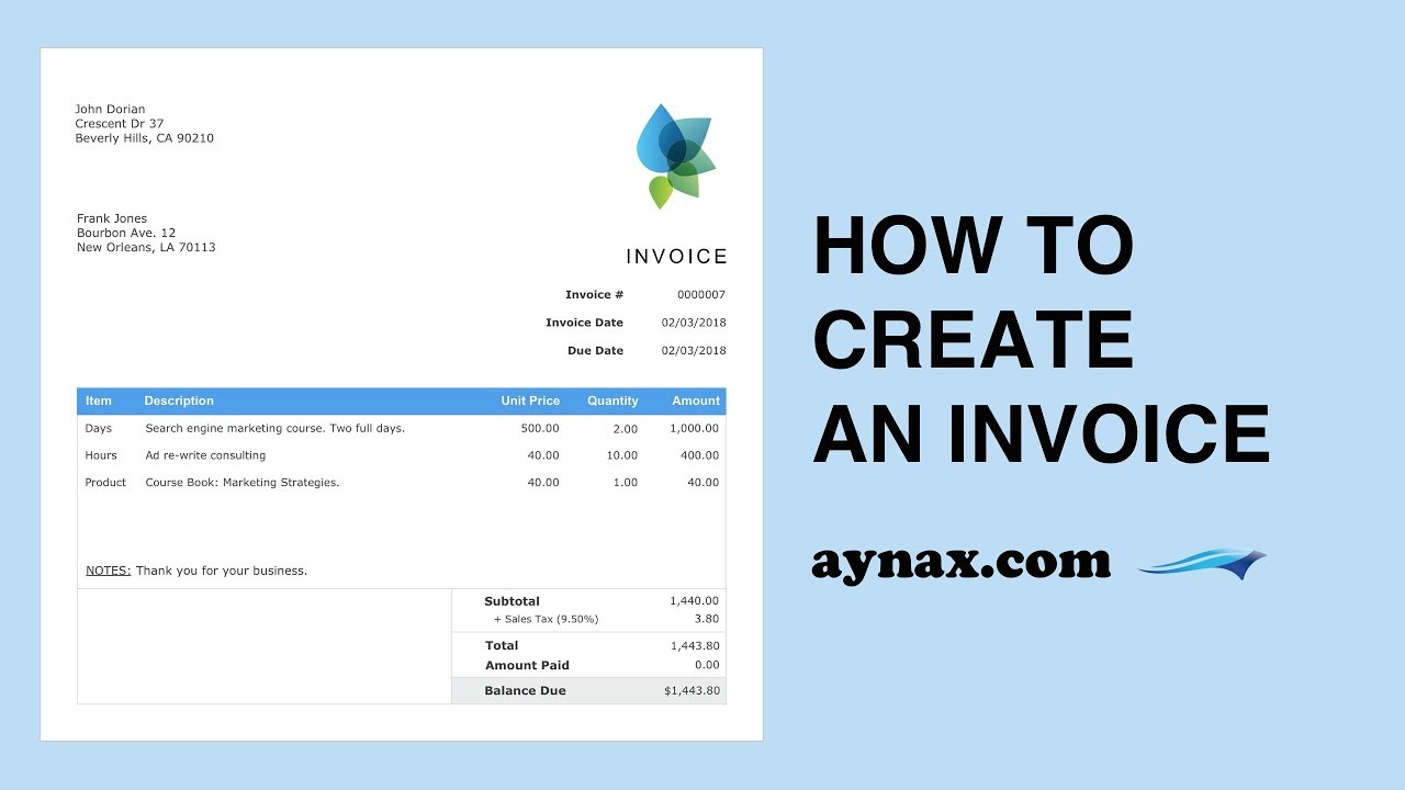 Create An Invoice inside Aynax Com Free Printable Invoice