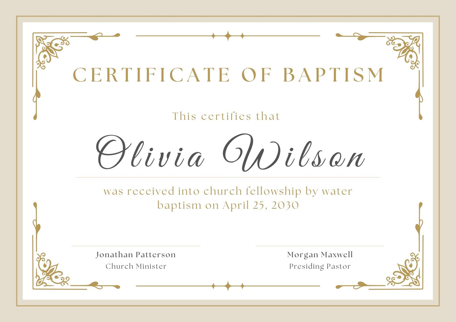 Customize 27+ Baptismal Certificate Templates Online - Canva inside Free Online Printable Baptism Certificates