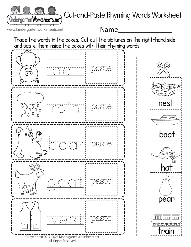 Cut-And-Paste Rhyming Words Worksheet - Free Printable, Digital, &amp;amp; Pdf for Free Printable Rhyming Activities for Kindergarten