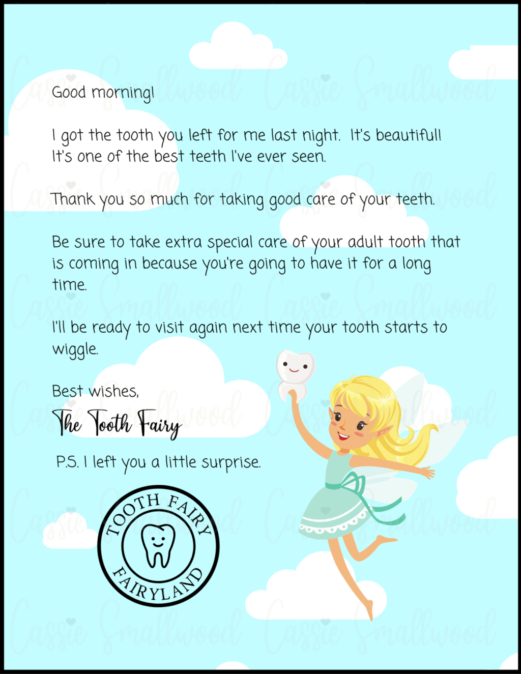 Cute Free Printable Tooth Fairy Letters &amp;amp; Notes for Free Printable Tooth Fairy Letters