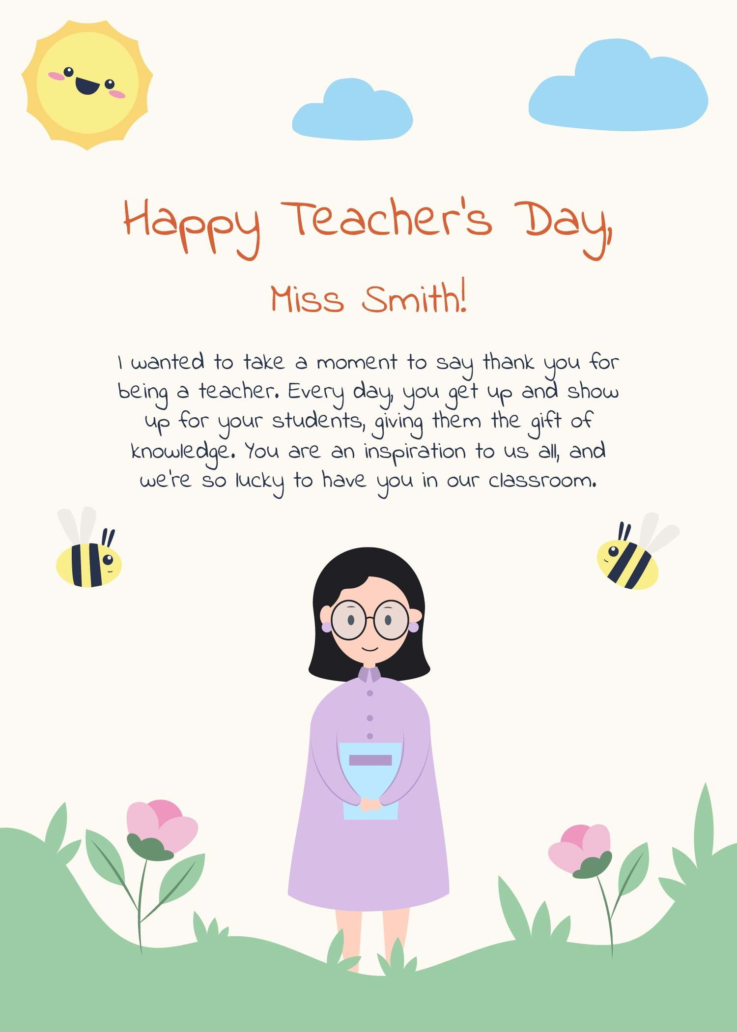 Cute Teacher&amp;#039;S Day Card In Psd, Illustrator, Word, Pages for Free Printable Teacher&amp;amp;#039;s Day Greeting Cards