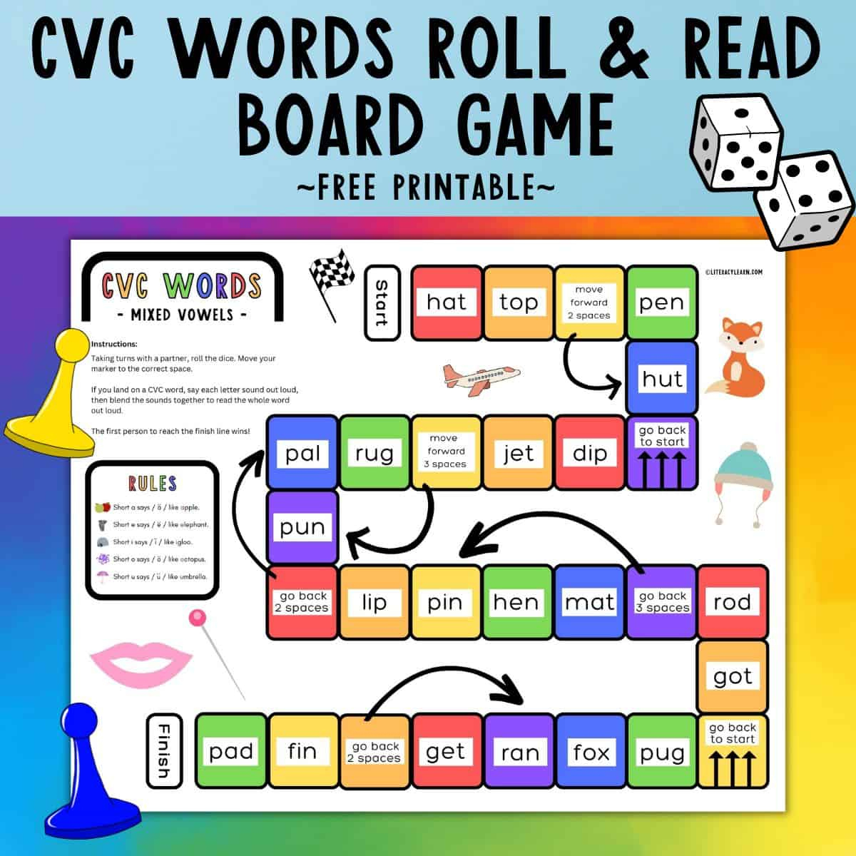 Cvc Words Board Game - Free Printable - Literacy Learn throughout Free Printable Reading Games For 2Nd Graders