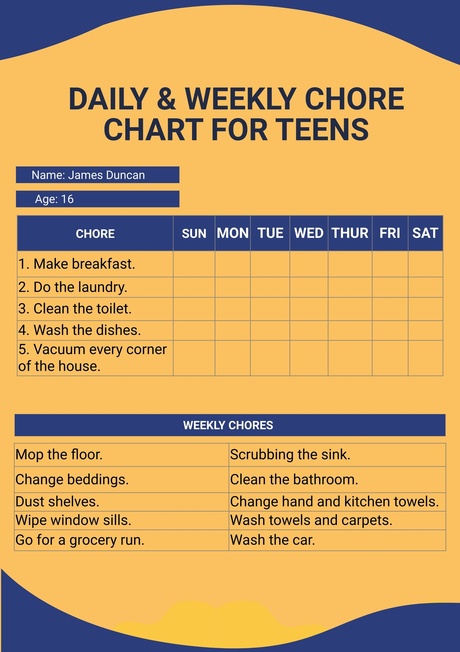 Daily &amp;amp; Weekly Chore Chart For Teens In Illustrator, Pdf pertaining to Free Printable Teenage Chore Chart