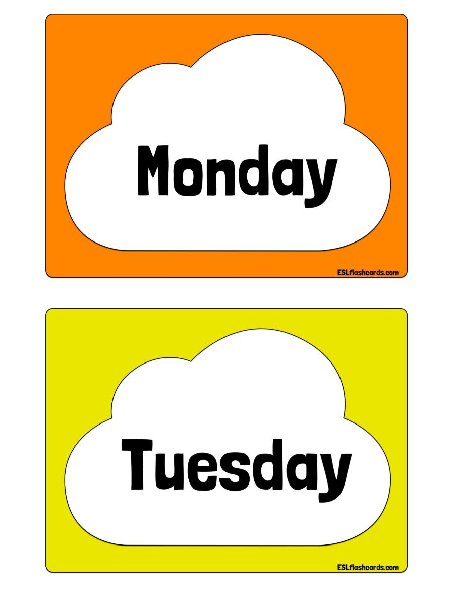 Days Of The Week And Months Of The Year Flashcard Sets – Esl in Free Printable Days Of The Week Cards