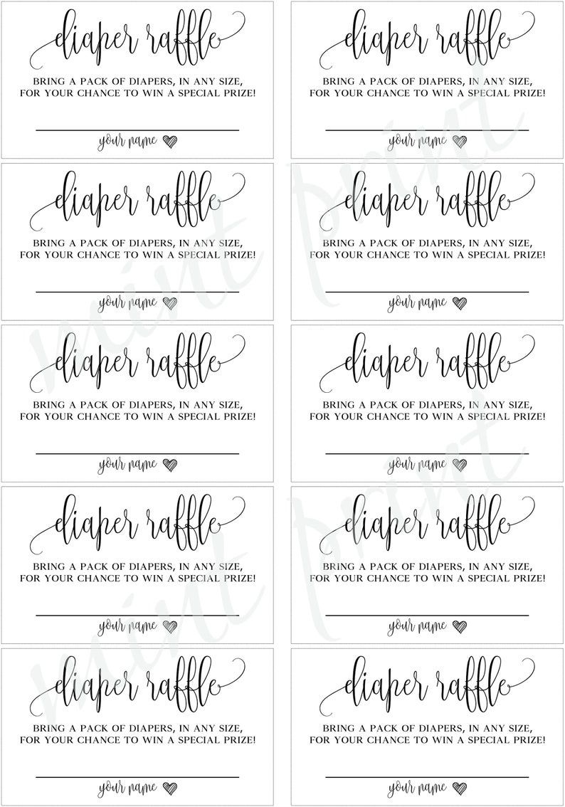 Diaper Raffle Ticket For Baby Shower Invitations, Diaper Raffle pertaining to Free Printable Diaper Raffle Tickets Black And White