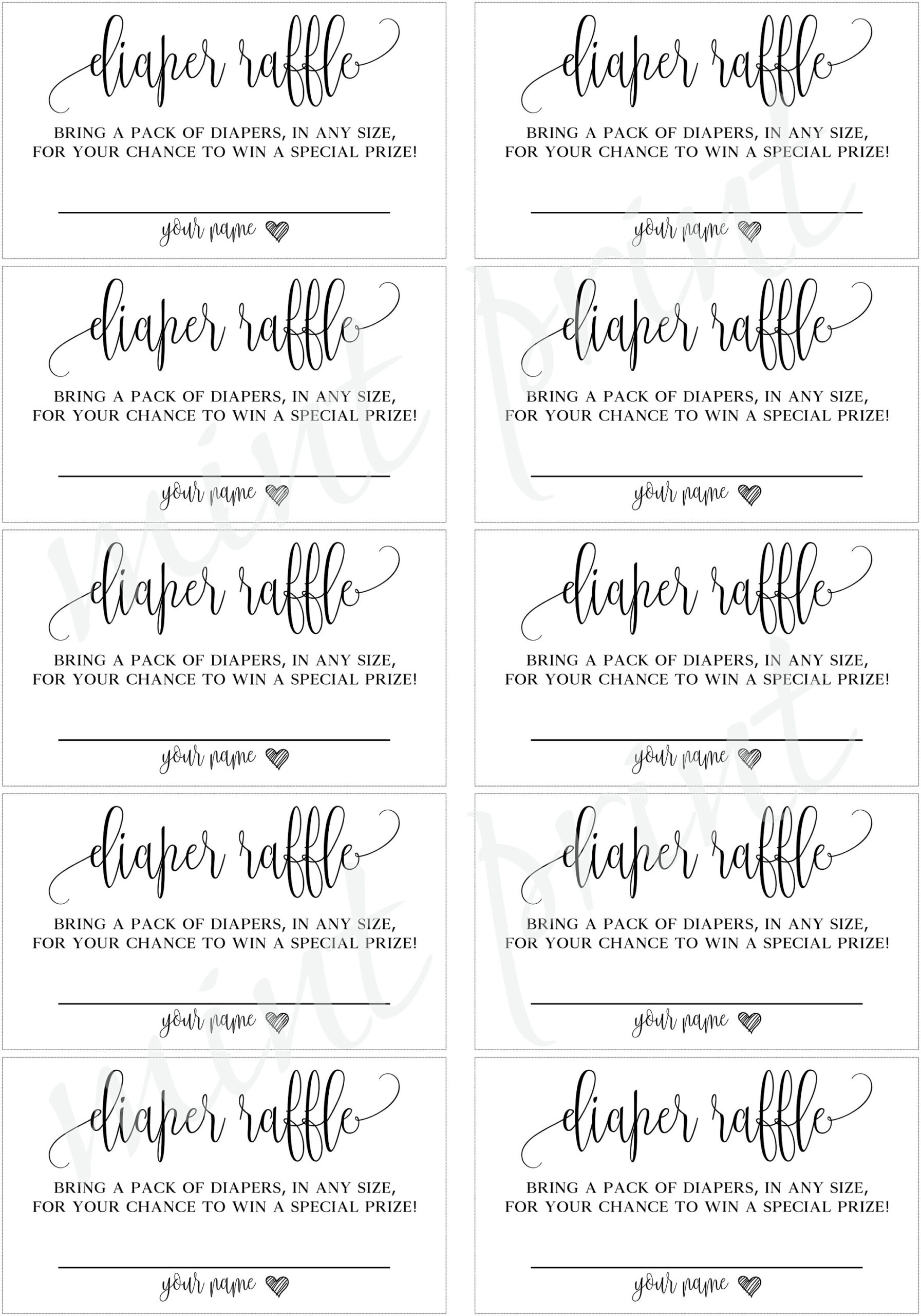 Diaper Raffle Ticket For Baby Shower Invitations, Diaper Raffle with regard to Free Printable Diaper Raffle Tickets Black and White