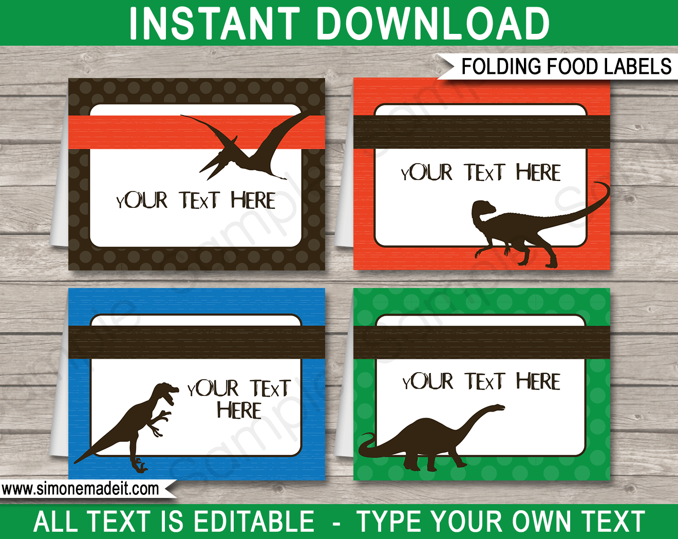 Dinosaur Party Food Labels Template - Green, Blue &amp; Orange with Free Printable Dinosaur Labels