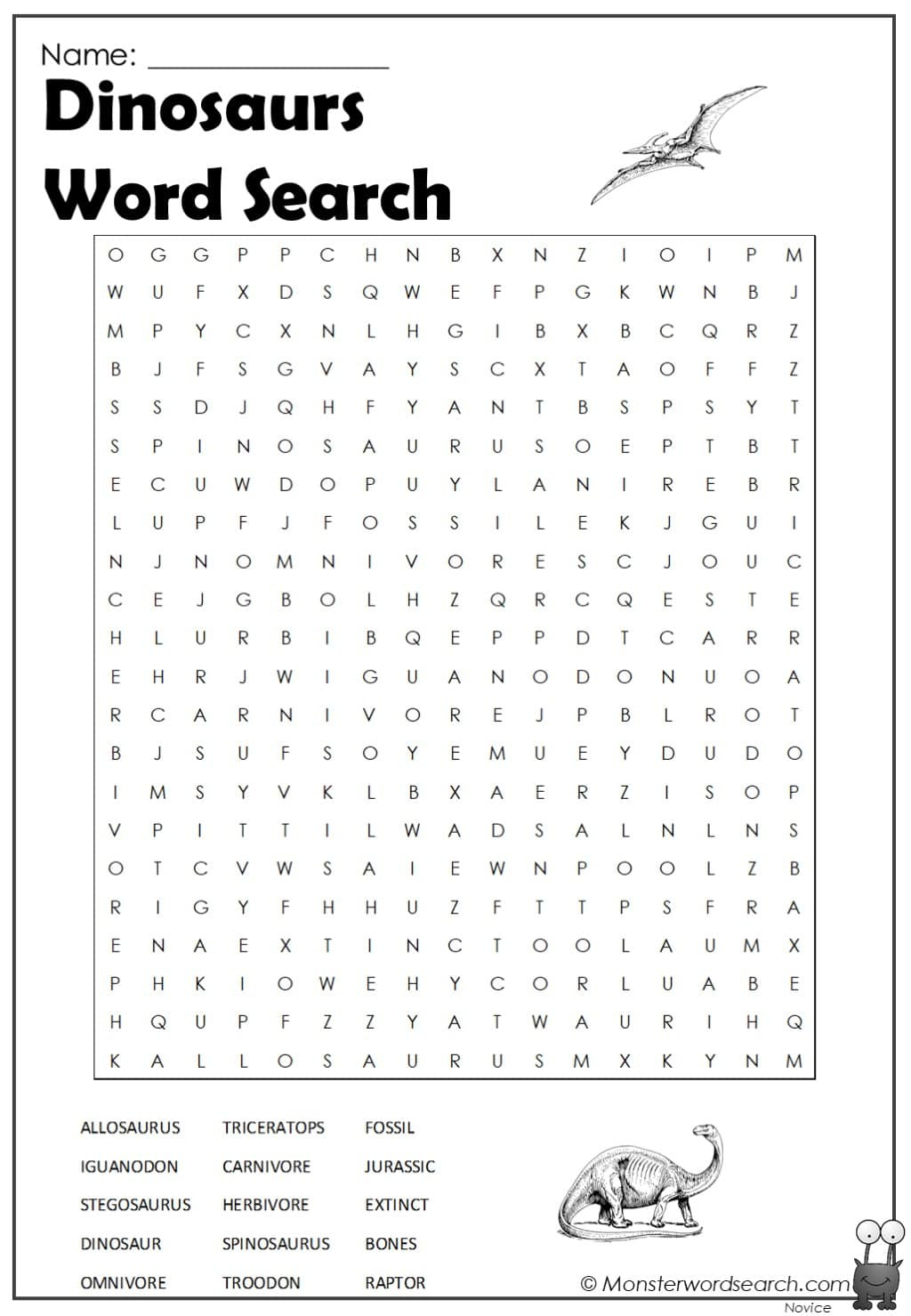 Dinosaurs Word Search - Monster Word Search throughout Free Printable Dinosaur Word Search