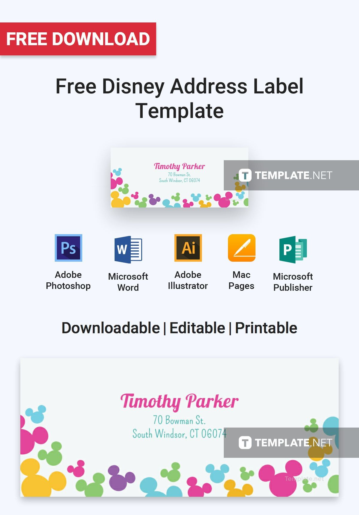 Disney Address Label Template In Photoshop, Ms Word, Illustrator with Free Printable Disney Address Labels