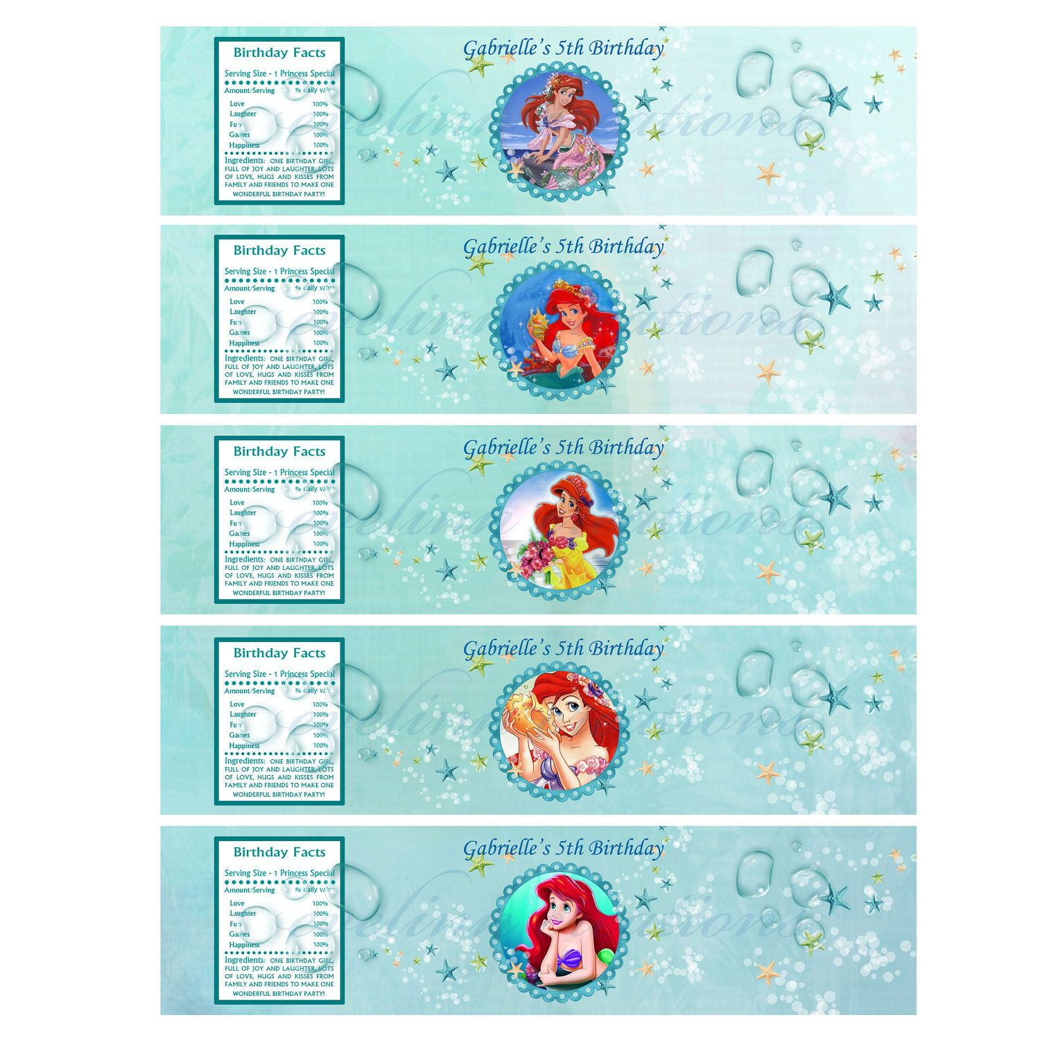 Disney Ariel The Little Mermaid Water Bottle Labels Printable intended for Free Printable Little Mermaid Water Bottle Labels