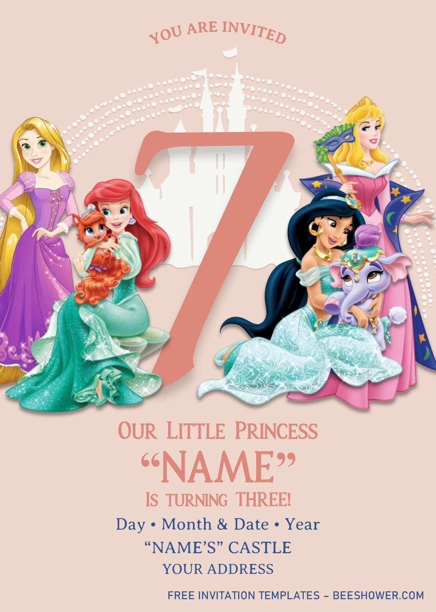 Disney Princess Birthday Invitation Templates - Editable With Ms throughout Disney Princess Birthday Invitations Free Printable