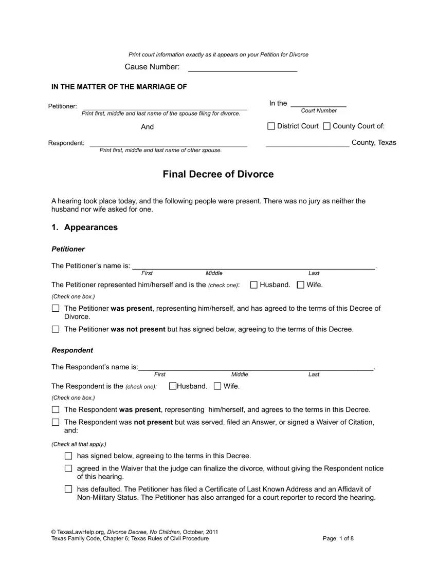 Divorce Decree Form ≡ Fill Out Printable Pdf Forms Online inside Free Printable Divorce Decree Forms