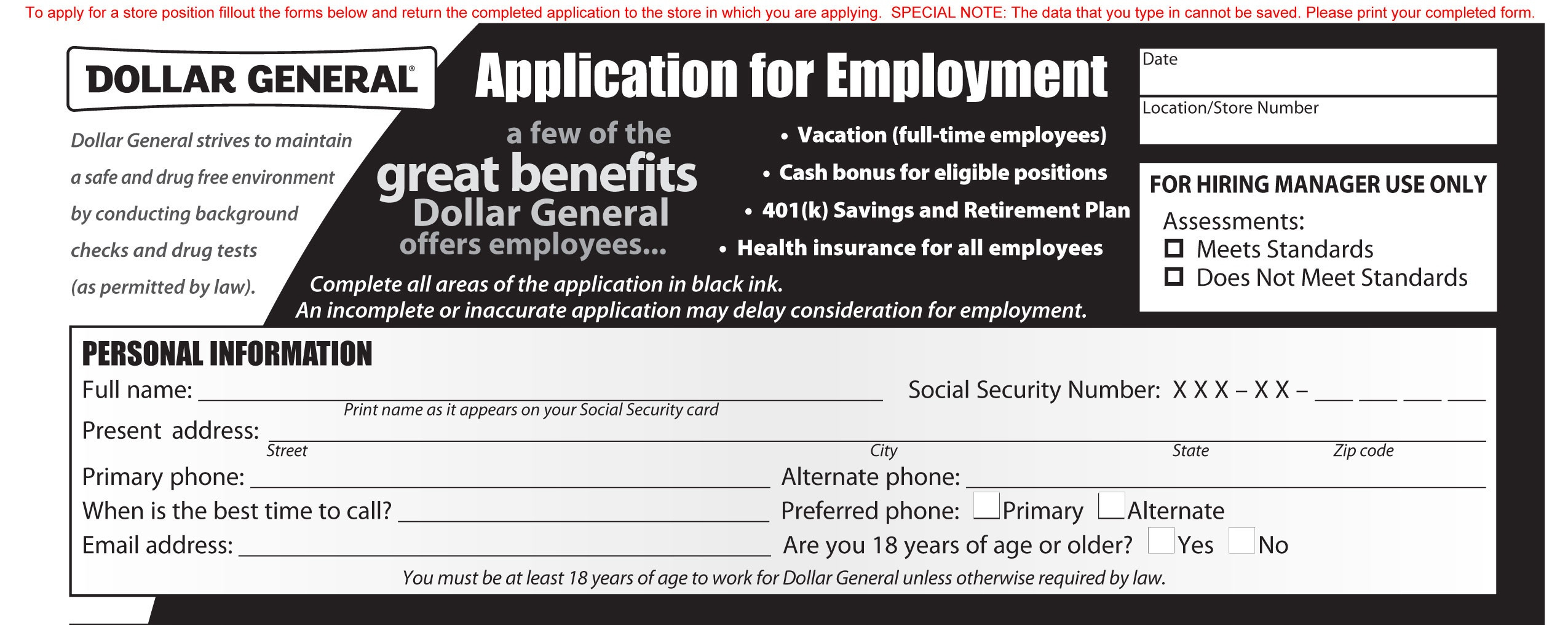 Dollar Tree Job Application Form Online pertaining to Free Printable Dollar Tree Application Form