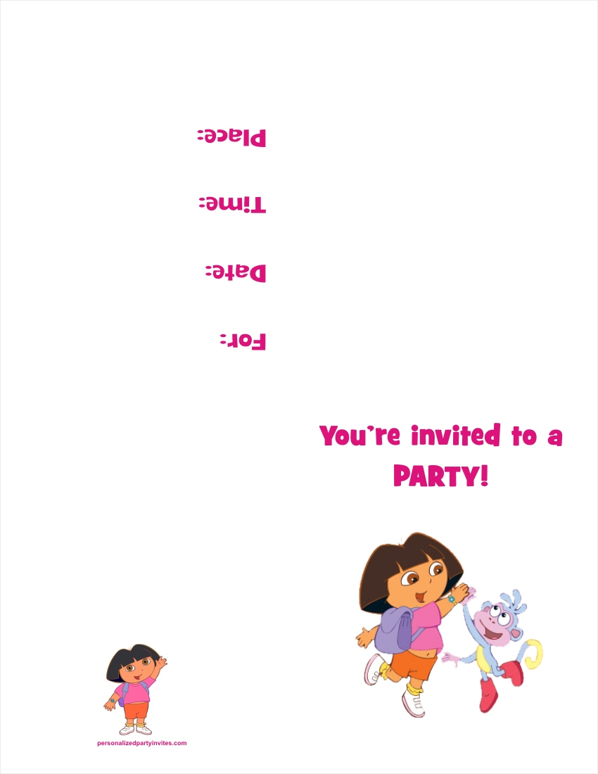 Dora The Explorer Free Printable Birthday Party Invitation with regard to Dora The Explorer Free Printable Invitations