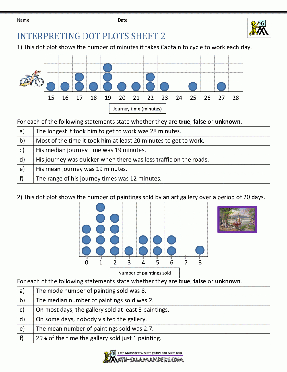 Dot Plot Worksheets within Free Printable Statistics Worksheets