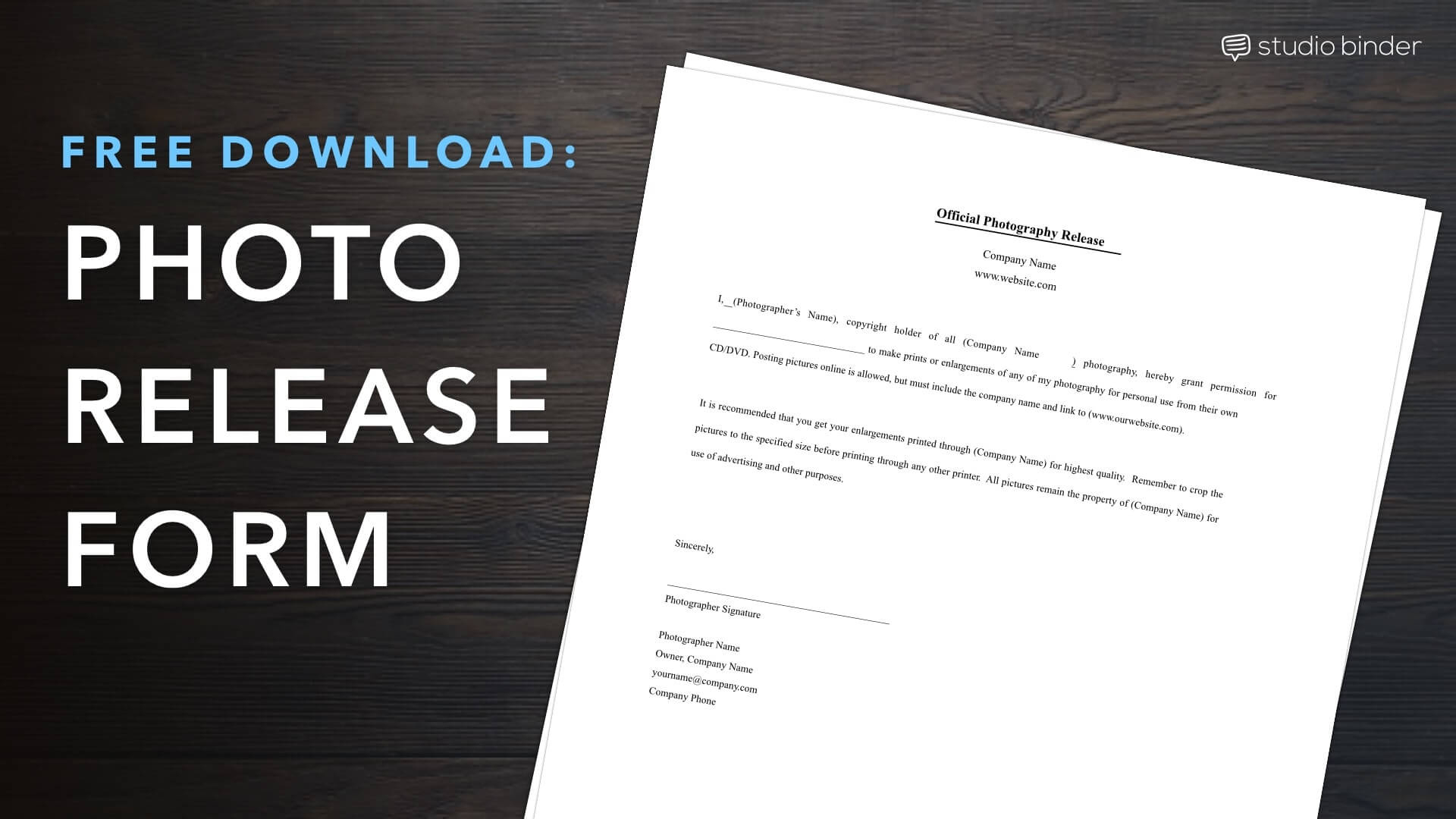 Download Free Photo Release Form Template | Photography intended for Free Printable Print Release Form