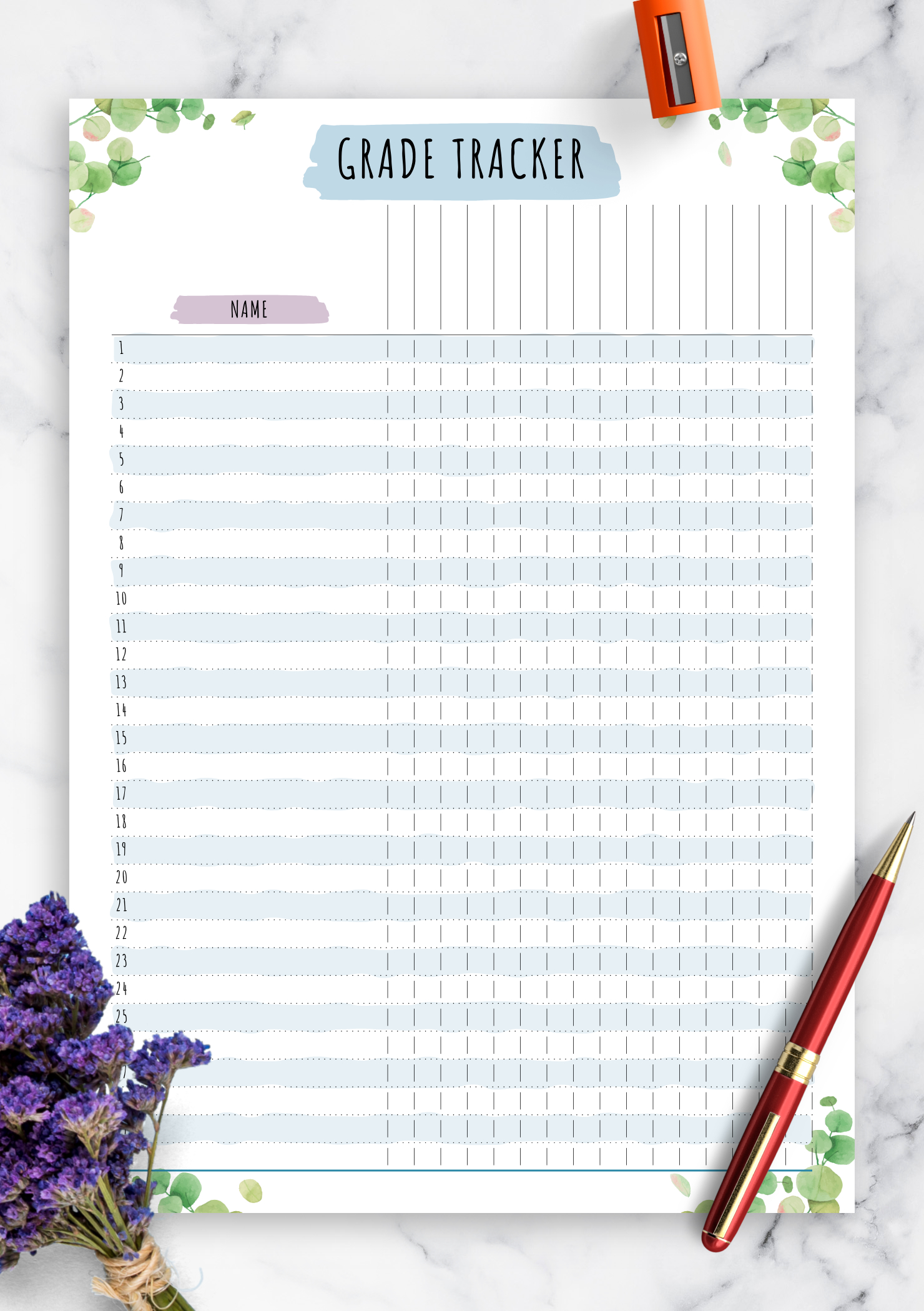 Download Printable Gradebook Template - Floral Style Pdf for Free Printable Gradebook