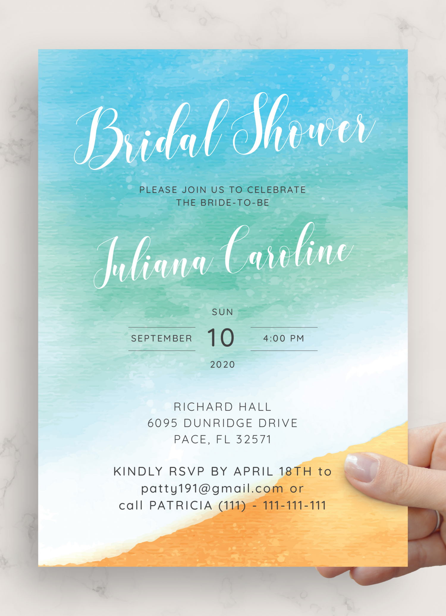 Download Printable Sea Breeze Bridal Shower Invitation Pdf in Free Printable Beach Theme Bridal Shower Invitations