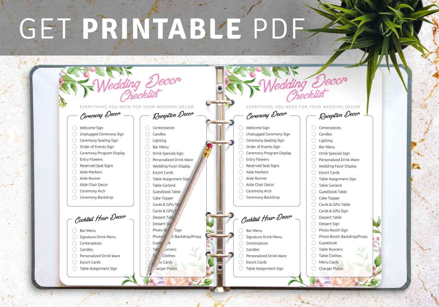 Download Printable Wedding Decor Checklist Pdf throughout Free Printable Wedding Decorations