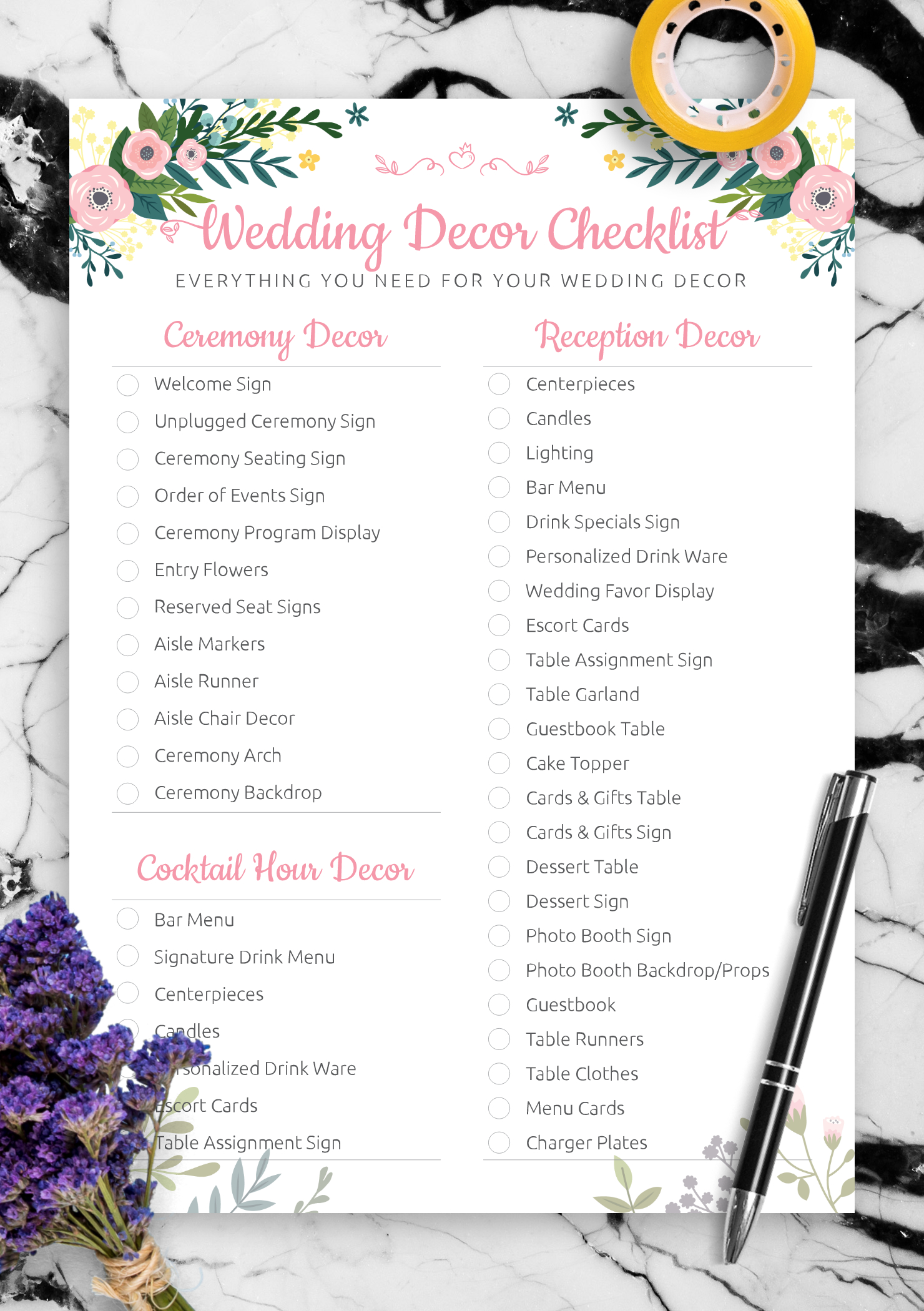 Download Printable Wedding Decor Checklist - Shabby Chic Style Pdf with Free Printable Wedding Decorations