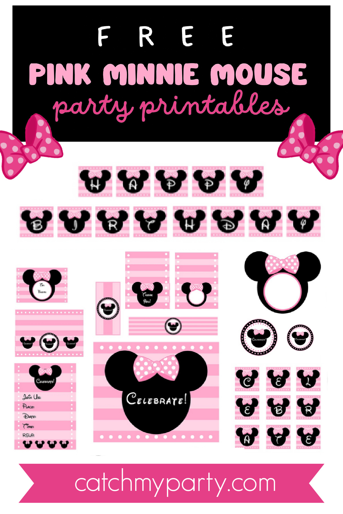 Download These Free Pink Minnie Mouse Party Printables! | Catch My for Free Minnie Mouse Printables