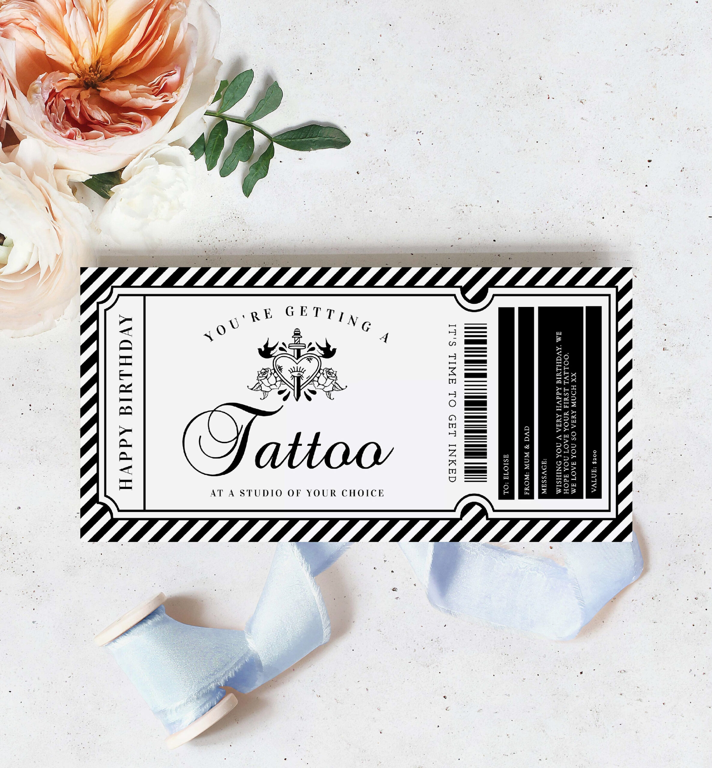 Druckbare Tattoo Gutschein Vorlage, Komplett Individuelles Tattoo for Free Printable Tattoo Gift Certificates