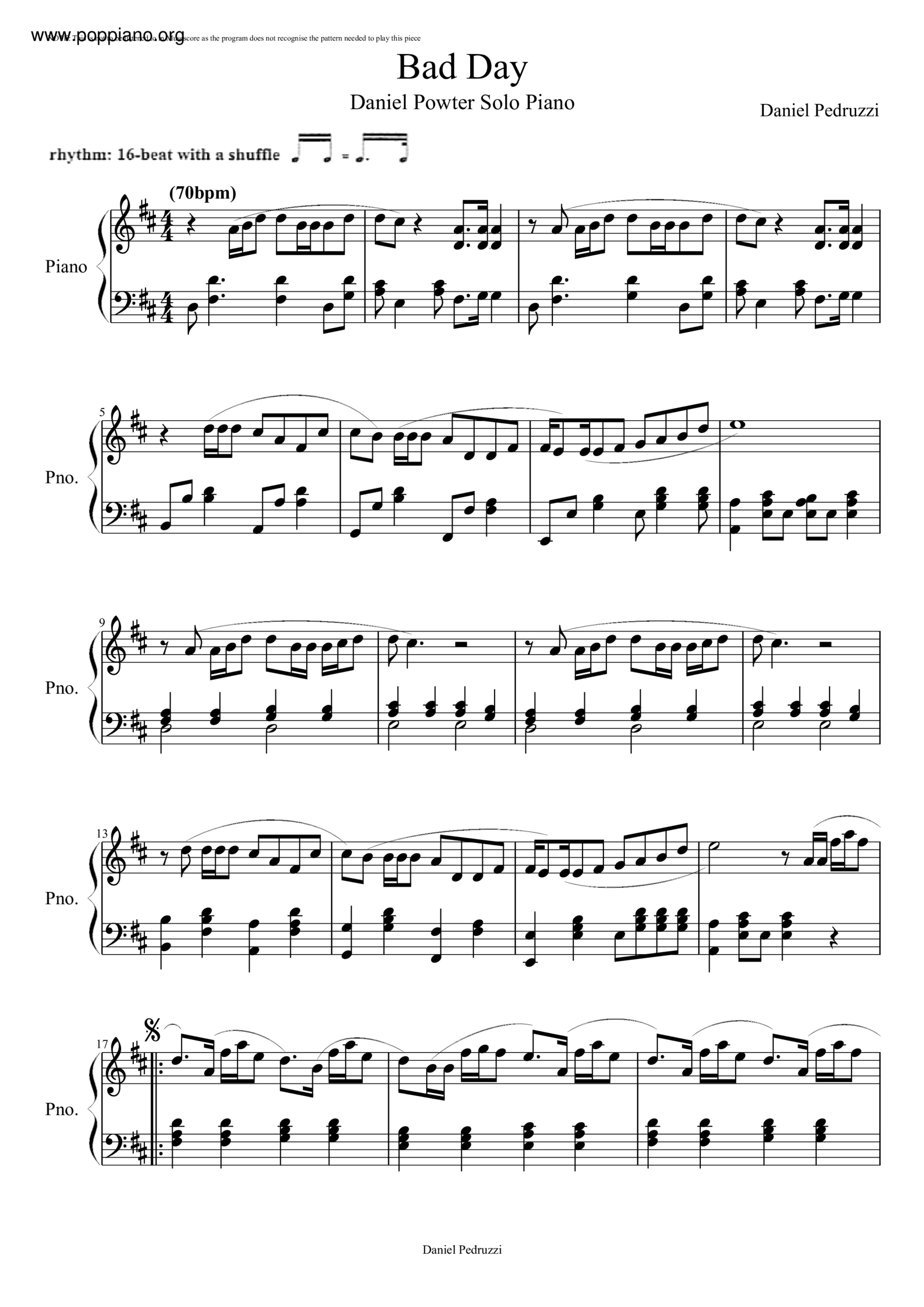 ☆ Daniel Powter-Bad Day Sheet Music Pdf, - Free Score Download ☆ intended for Bad Day Piano Sheet Music Free Printable