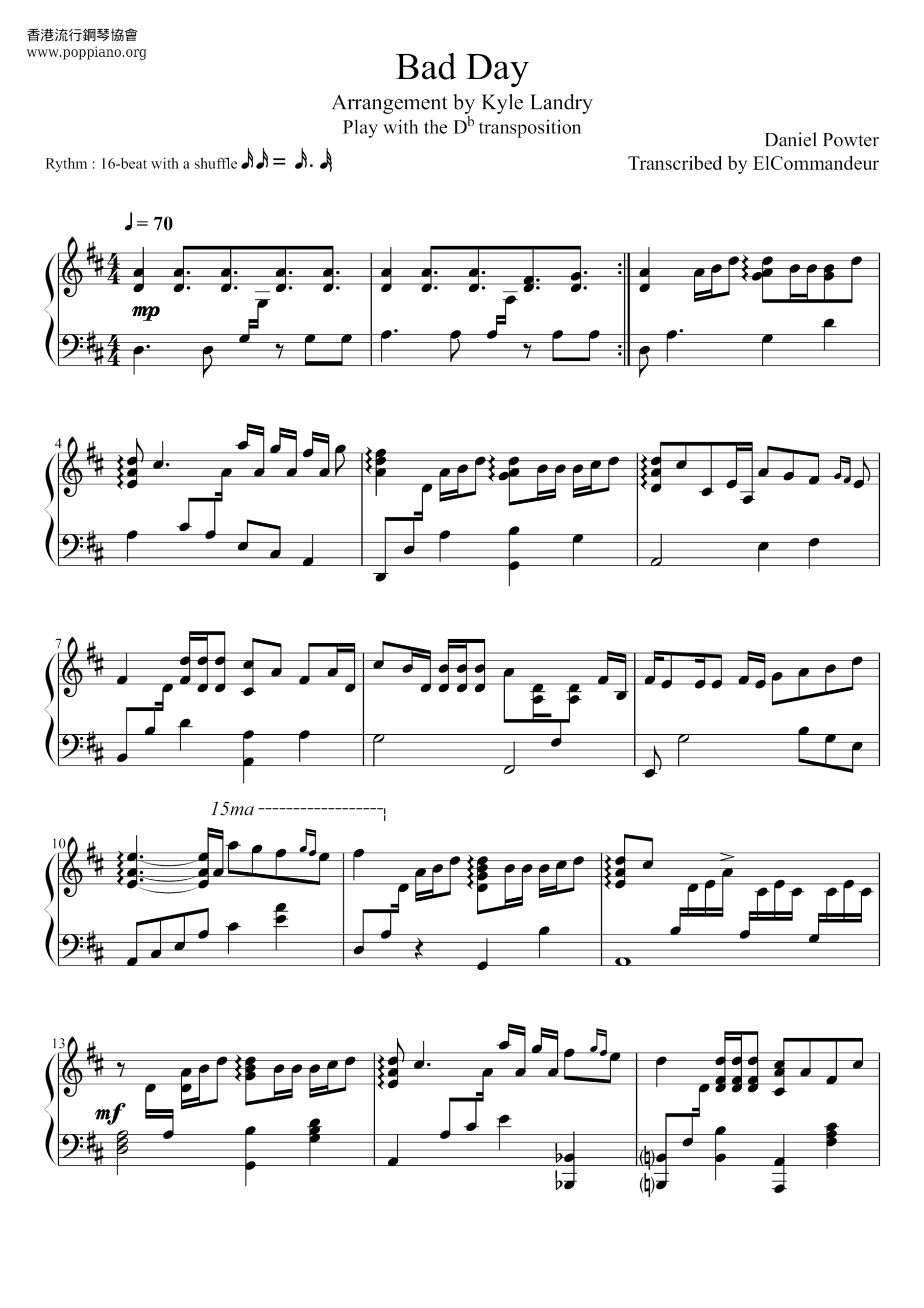 ☆ Daniel Powter-Bad Day Sheet Music Pdf, - Free Score Download ☆ intended for Bad Day Piano Sheet Music Free Printable