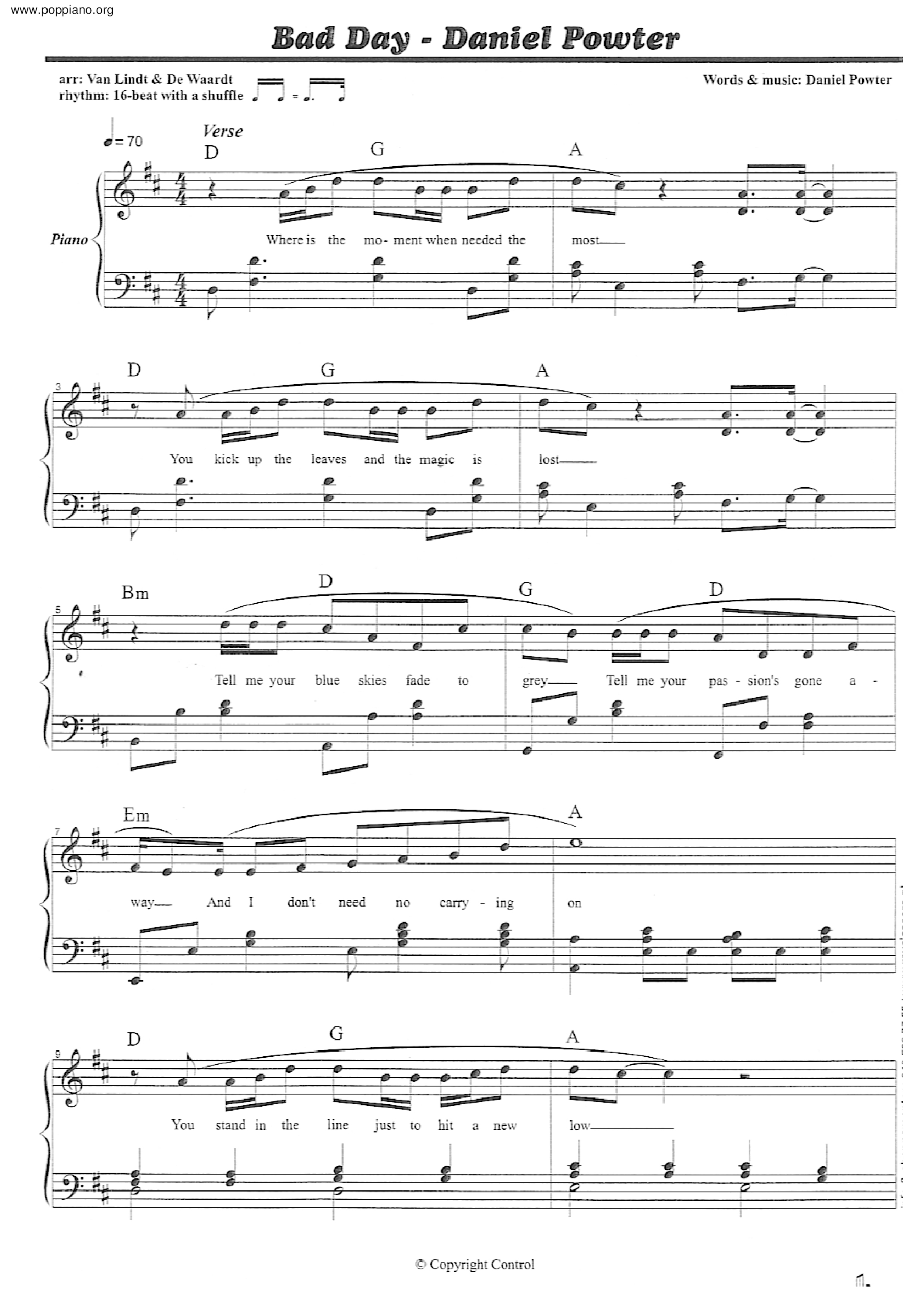 ☆ Daniel Powter-Bad Day Sheet Music Pdf, - Free Score Download ☆ with Bad Day Piano Sheet Music Free Printable