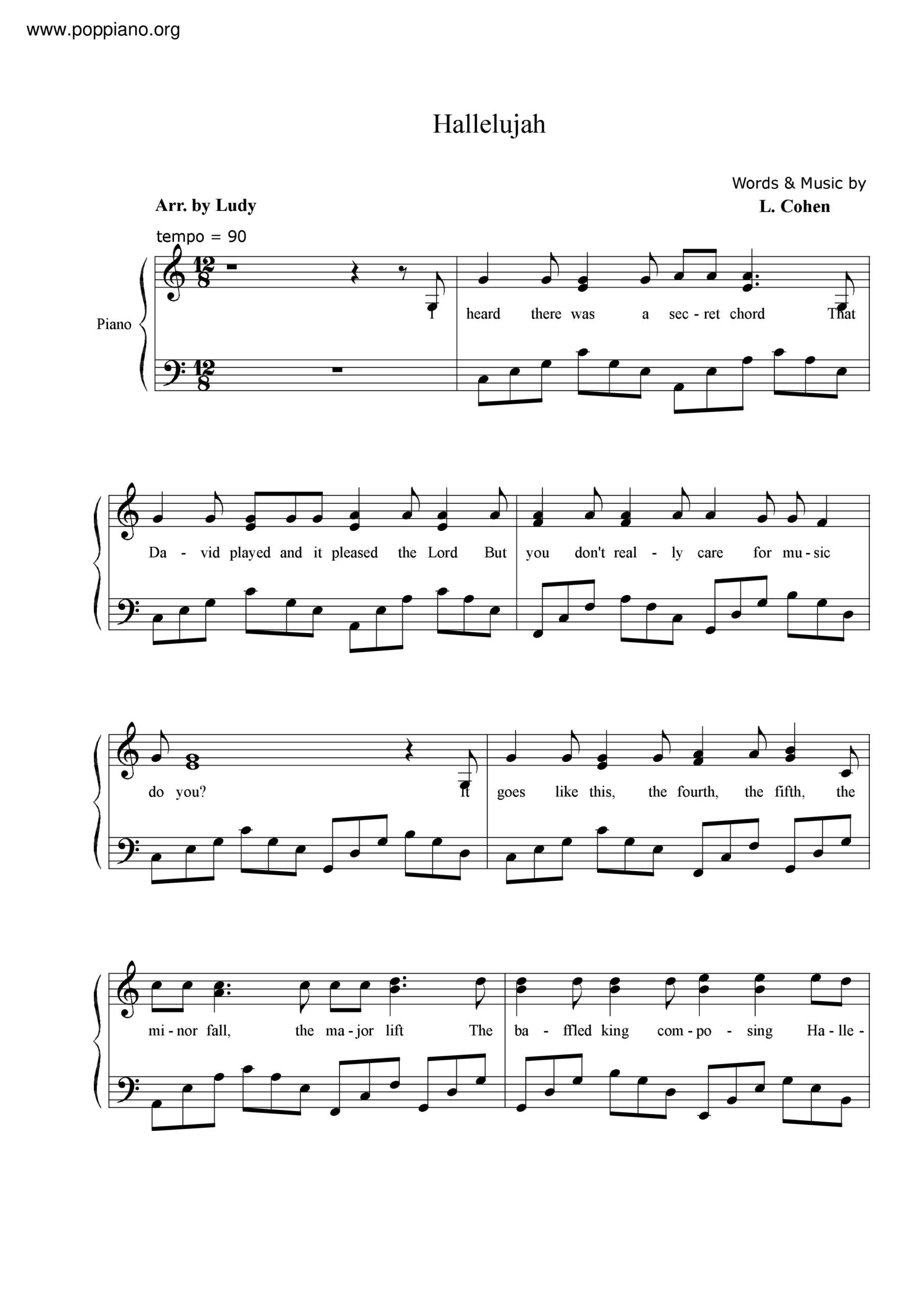 ☆ Hallelujah | Sheet Music | Piano Score Free Pdf Download | Hk inside Free Printable Piano Sheet Music For Hallelujah By Leonard Cohen