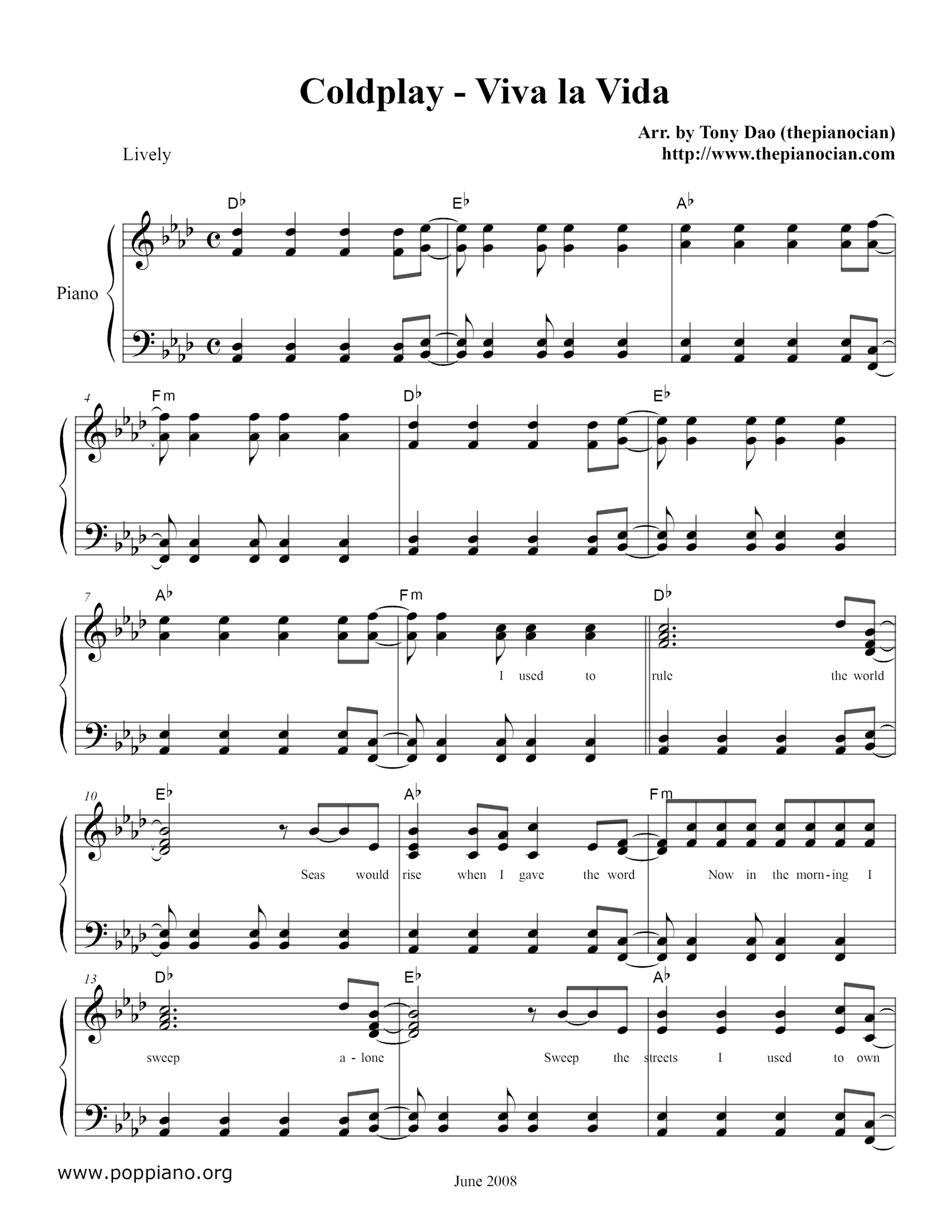 ☆ Viva La Vida | Sheet Music | Piano Score Free Pdf Download | Hk within Free Printable Violin Sheet Music For Viva La Vida