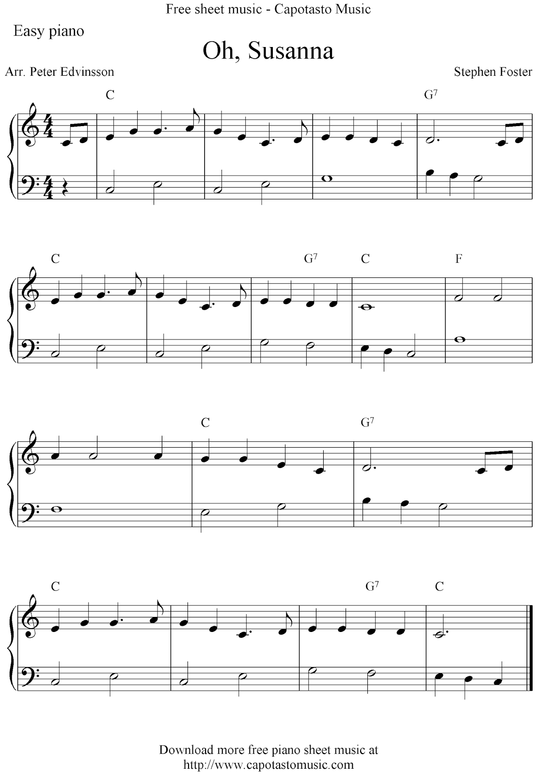 Easy Free Piano Sheet Music Arrangement With The Melody Oh inside Free Printable Piano Pieces