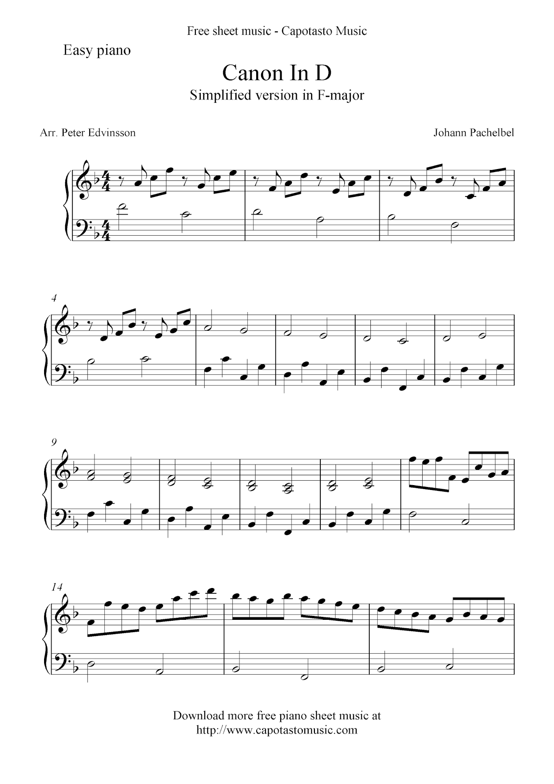 Easy Sheet Music For Beginners: Canon In Dpachelbel - Free intended for Canon In D Piano Sheet Music Free Printable