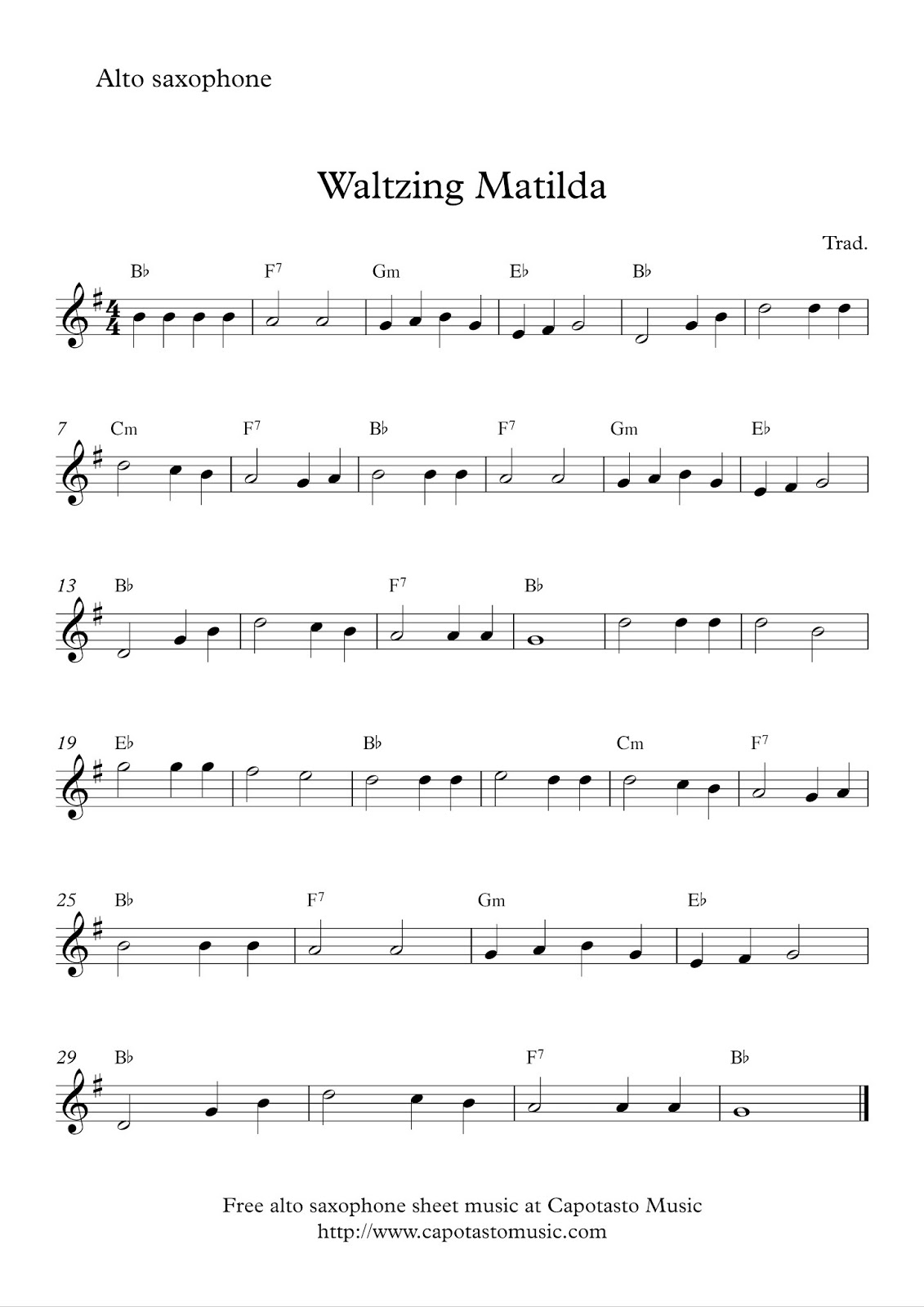 Easy Sheet Music For Beginners: Free Easy Alto Saxophone Sheet in Free Printable Alto Saxophone Sheet Music