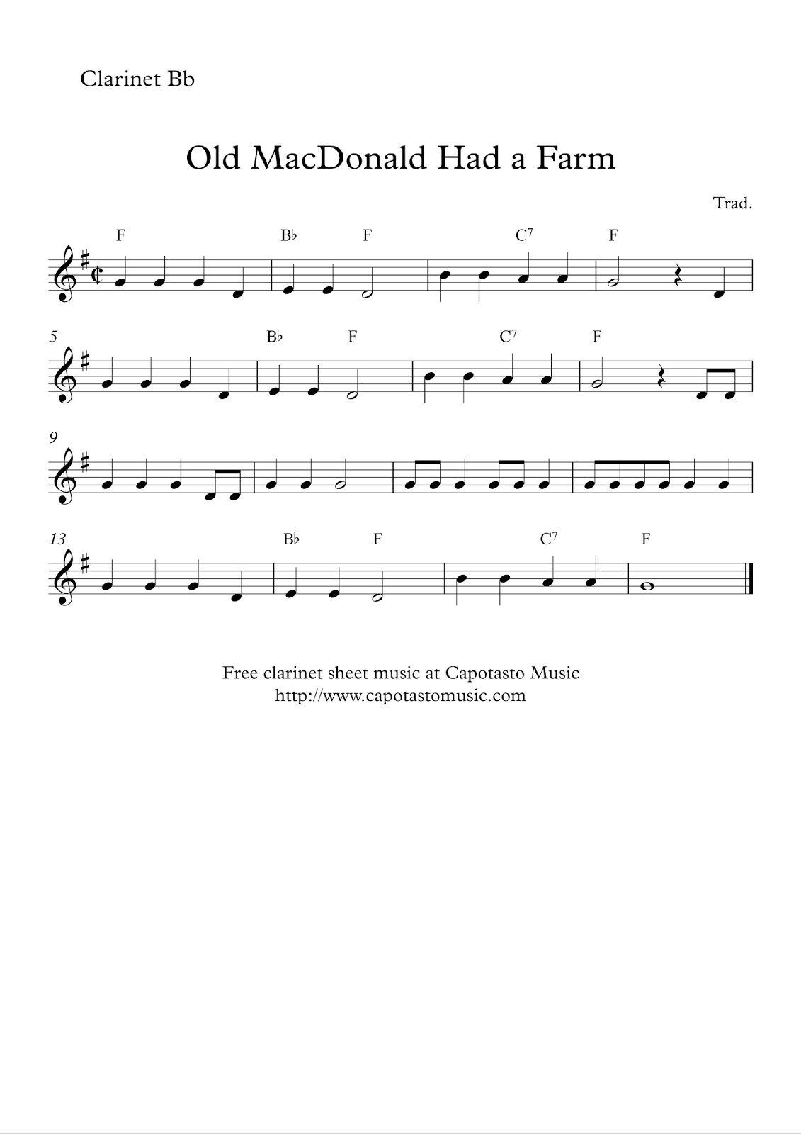 Easy Sheet Music For Beginners: Free Easy Clarinet Sheet Music in Free Printable Clarinet Music