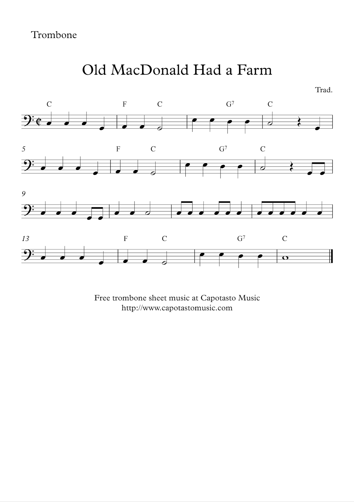 Easy Sheet Music For Beginners: Free Easy Trombone Sheet Music in Sheet Music for Trombone Free Printable