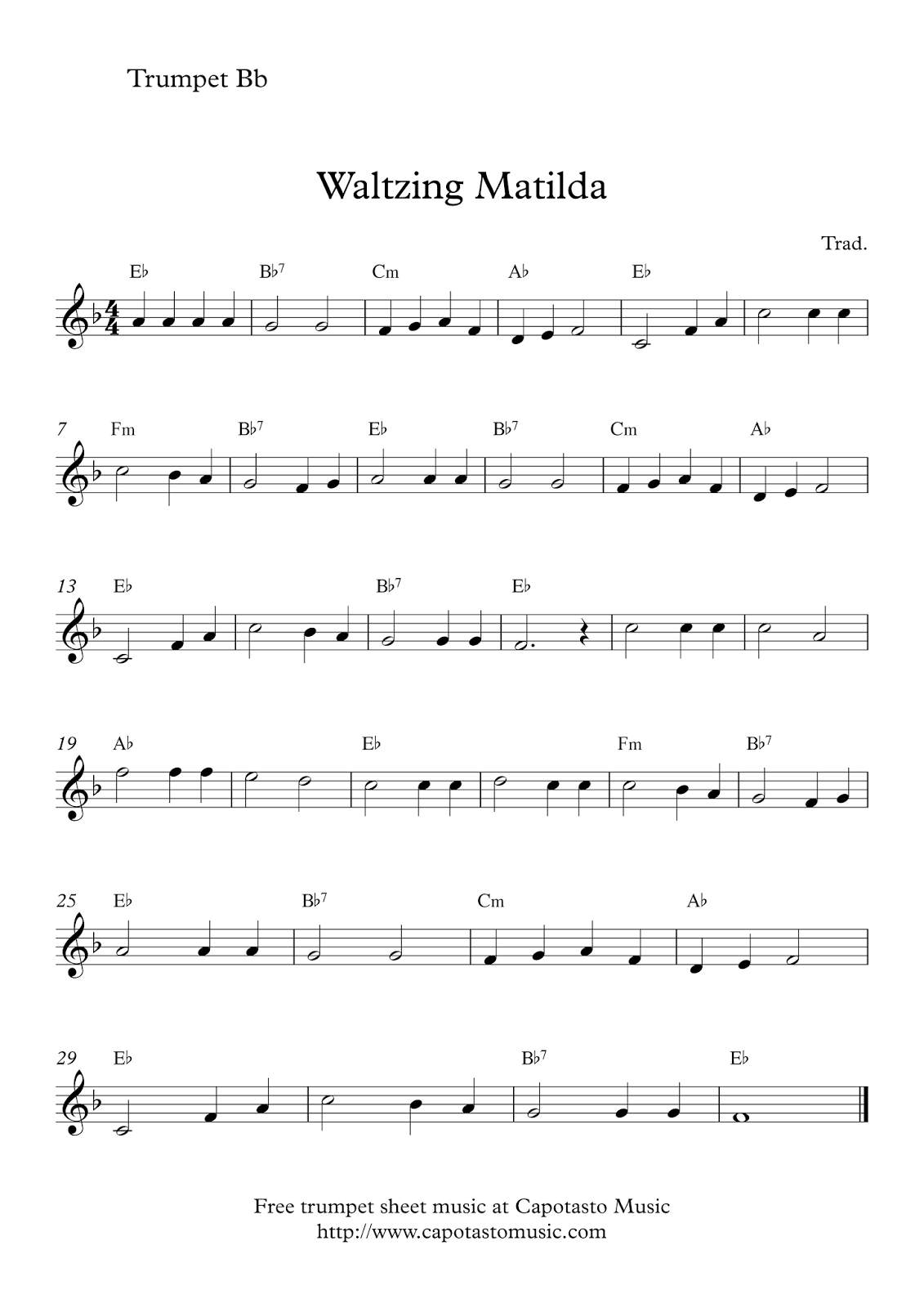 Easy Sheet Music For Beginners: Free Trumpet Sheet Music throughout Free Printable Sheet Music for Trumpet