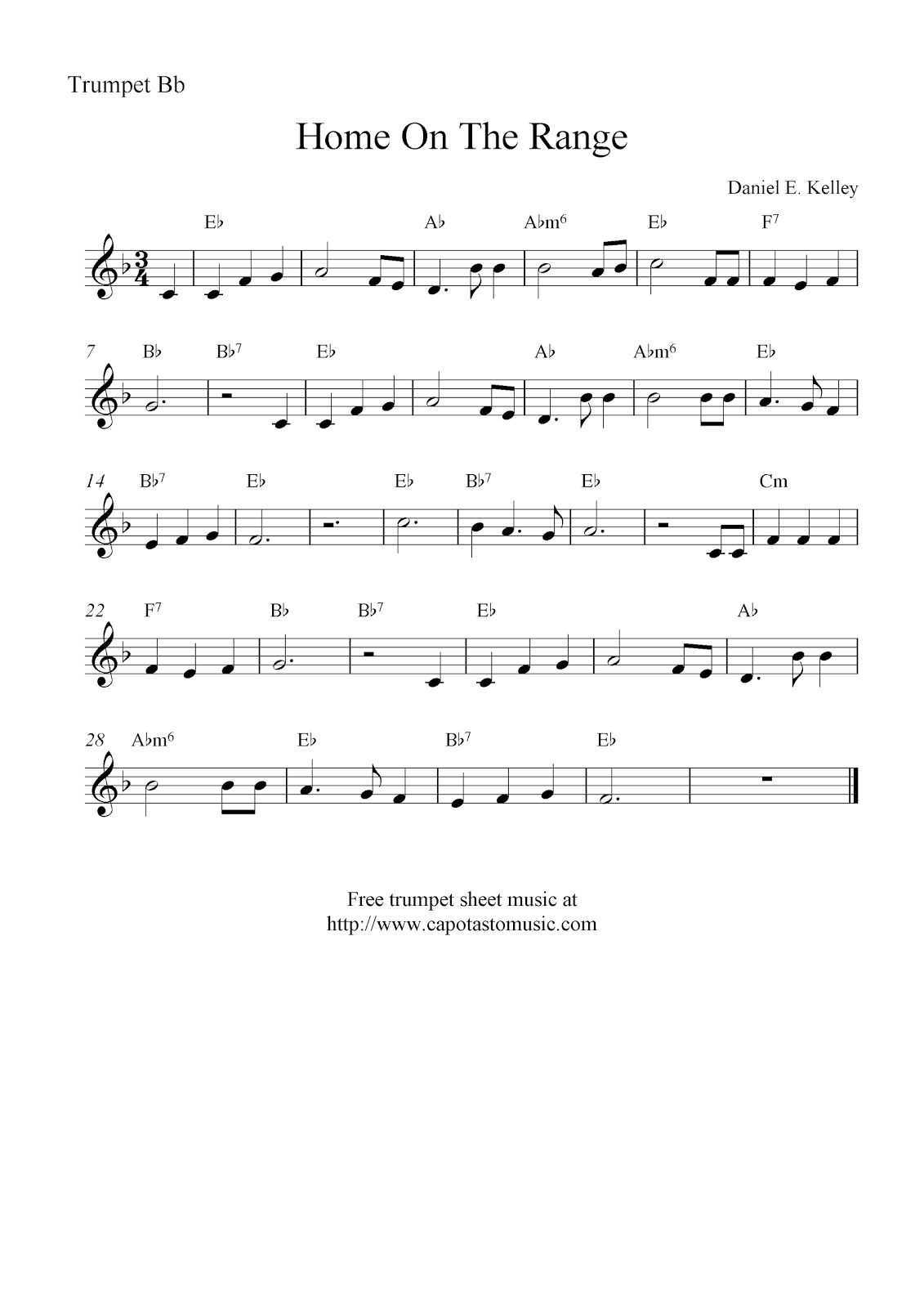 Easy Sheet Music For Beginners: Home On The Range, Free Trumpet within Free Printable Sheet Music For Trumpet