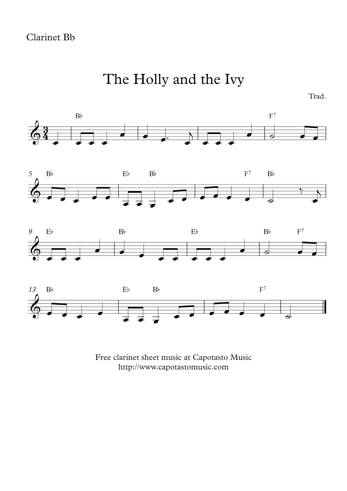 Easy Sheet Music For Beginners: The Holly And The Ivy | Free Easy intended for Free Printable Christmas Sheet Music For Clarinet