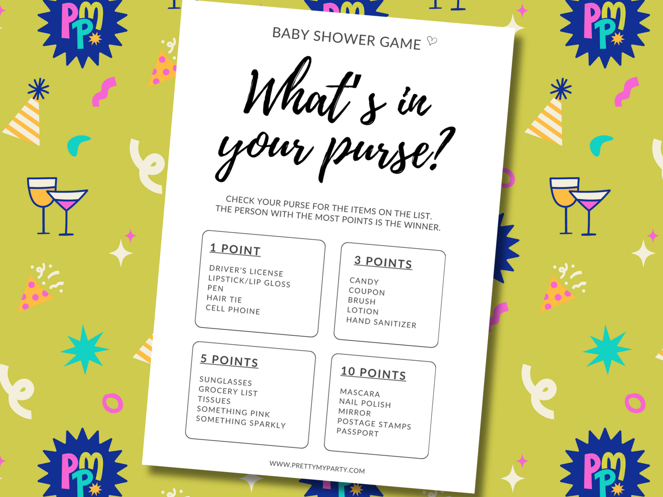 Easy To Play And Free Printable Baby Shower Games - Pretty My Party with regard to Free Printable Baby Shower Game What&amp;amp;#039;S In Your Purse
