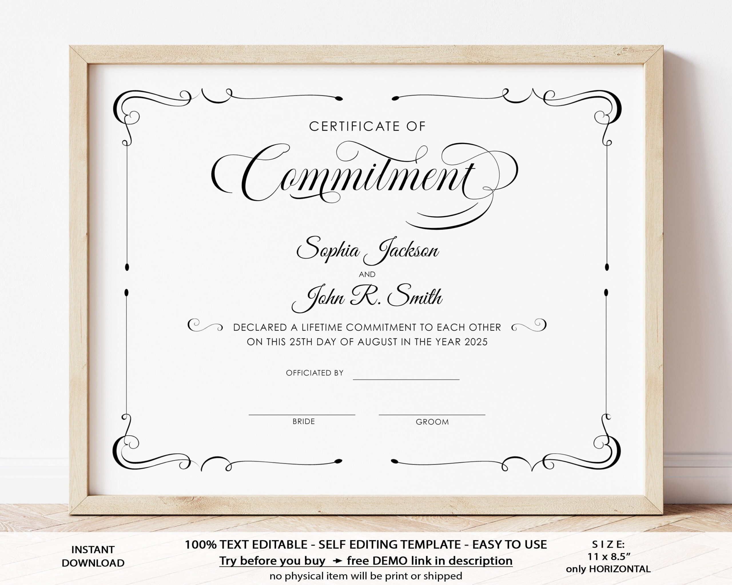 Editable Commitment Certificate Template, Elegant Minimalist intended for Commitment Certificate Free Printable