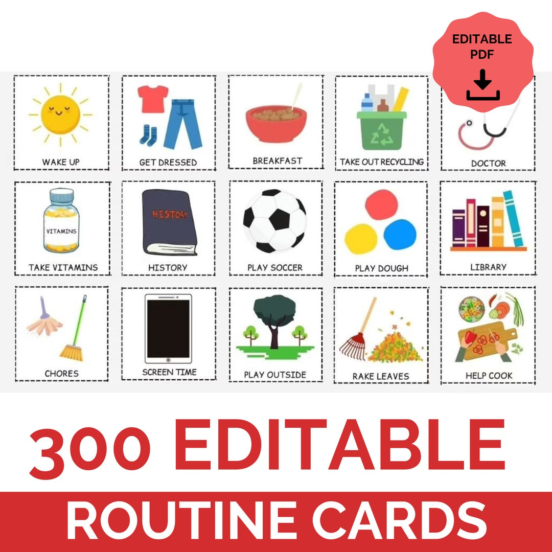 Editable Daily Kids Routine Cards I Visual Schedule Cards Toddler Preschool Morning Afternoon Evening Routines I Printable Routine Chart - Etsy.de inside Free Printable Routine Cards