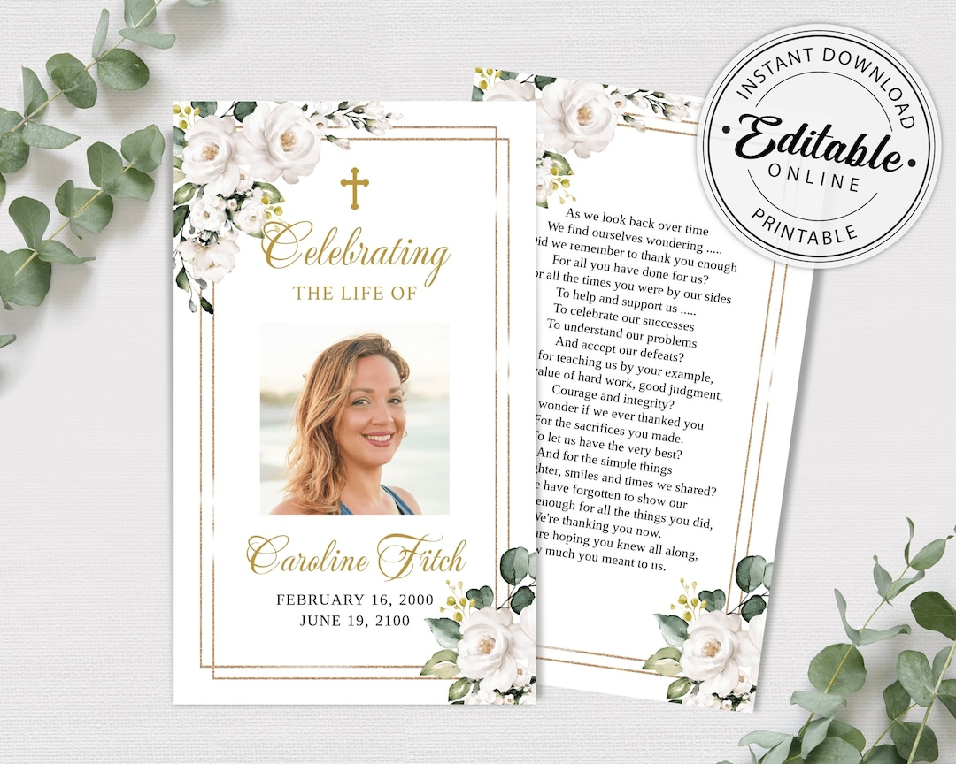 Editable Funeral Prayer Card Template, Printable Memorial Prayer intended for Free Printable Funeral Prayer Card Template