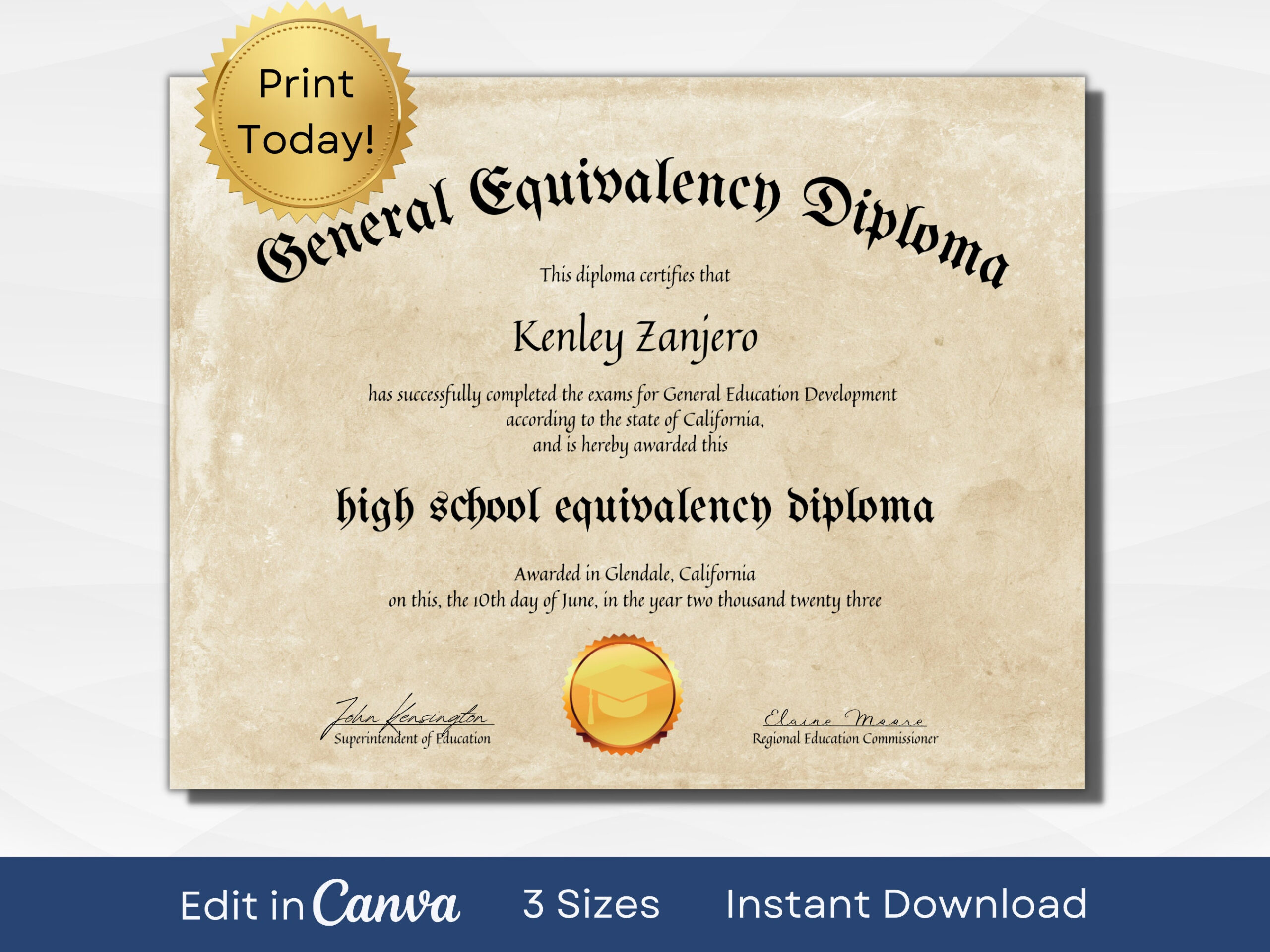 Editable Ged Certificate Template Printable High School Diploma A4 in Printable Fake Ged Certificate for Free