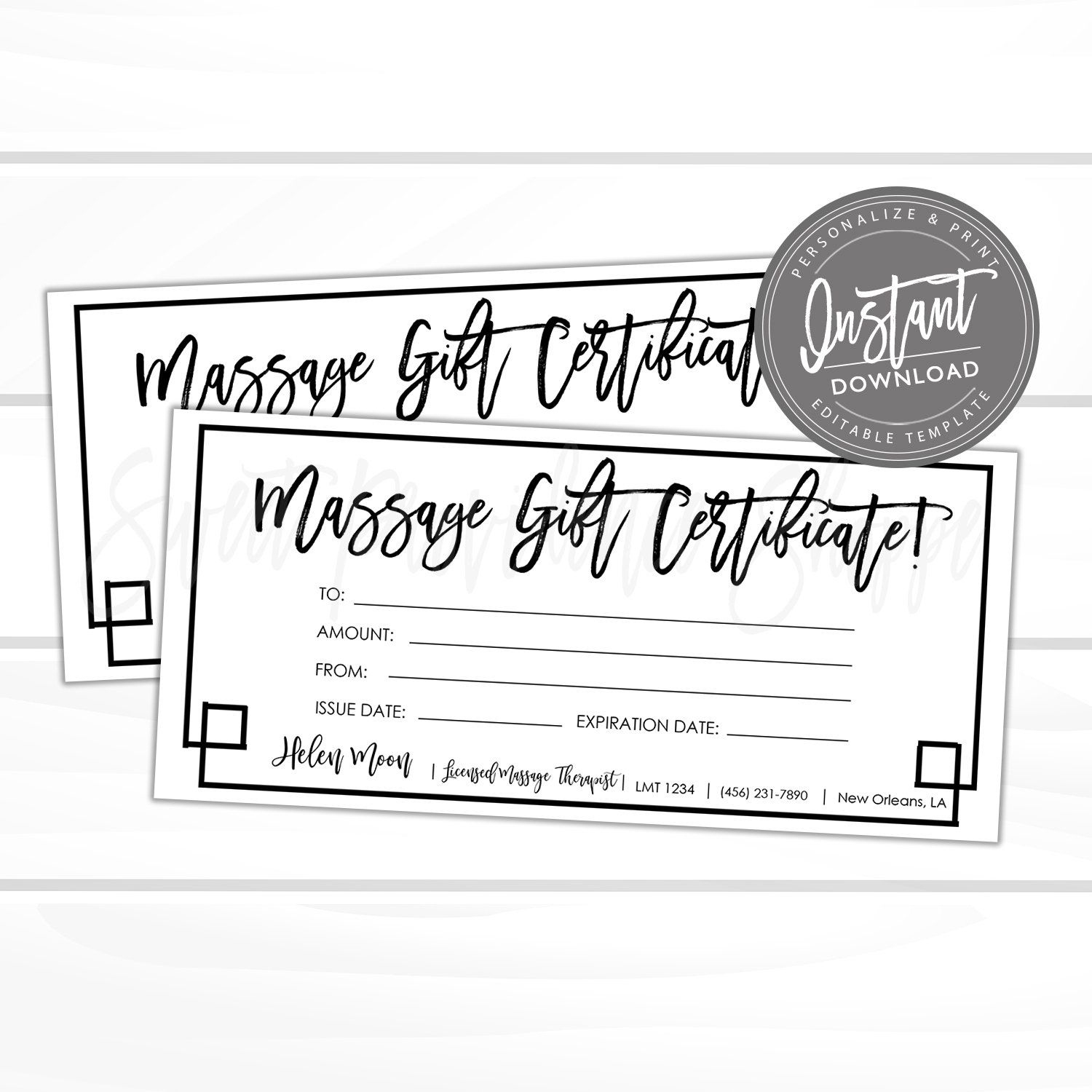 Editable Gift Certificate, Massage Printable Gift Card, Spa in Free Printable Gift Certificate Templates for Massage