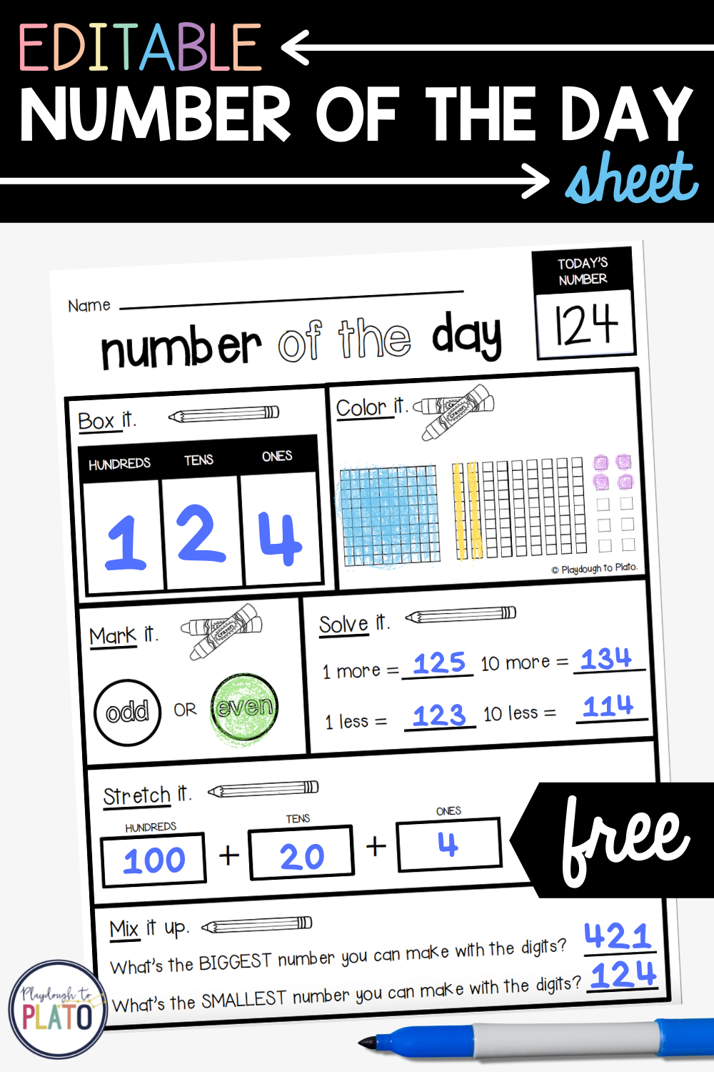 Editable Number Of The Day Sheet - Playdough To Plato pertaining to Free Printable Number of the Day Worksheets