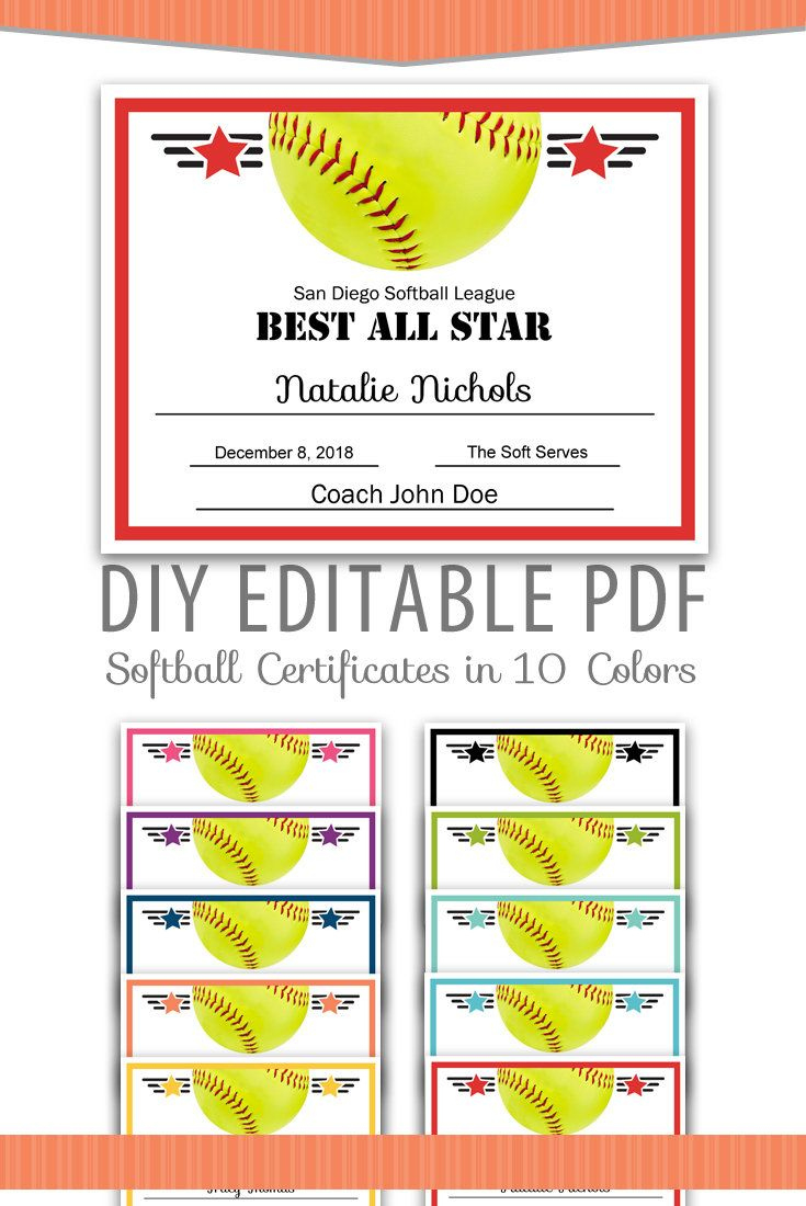 Editable Pdf Sports Team Softball Certificate Award Template In 10 for Free Printable Softball Award Certificates